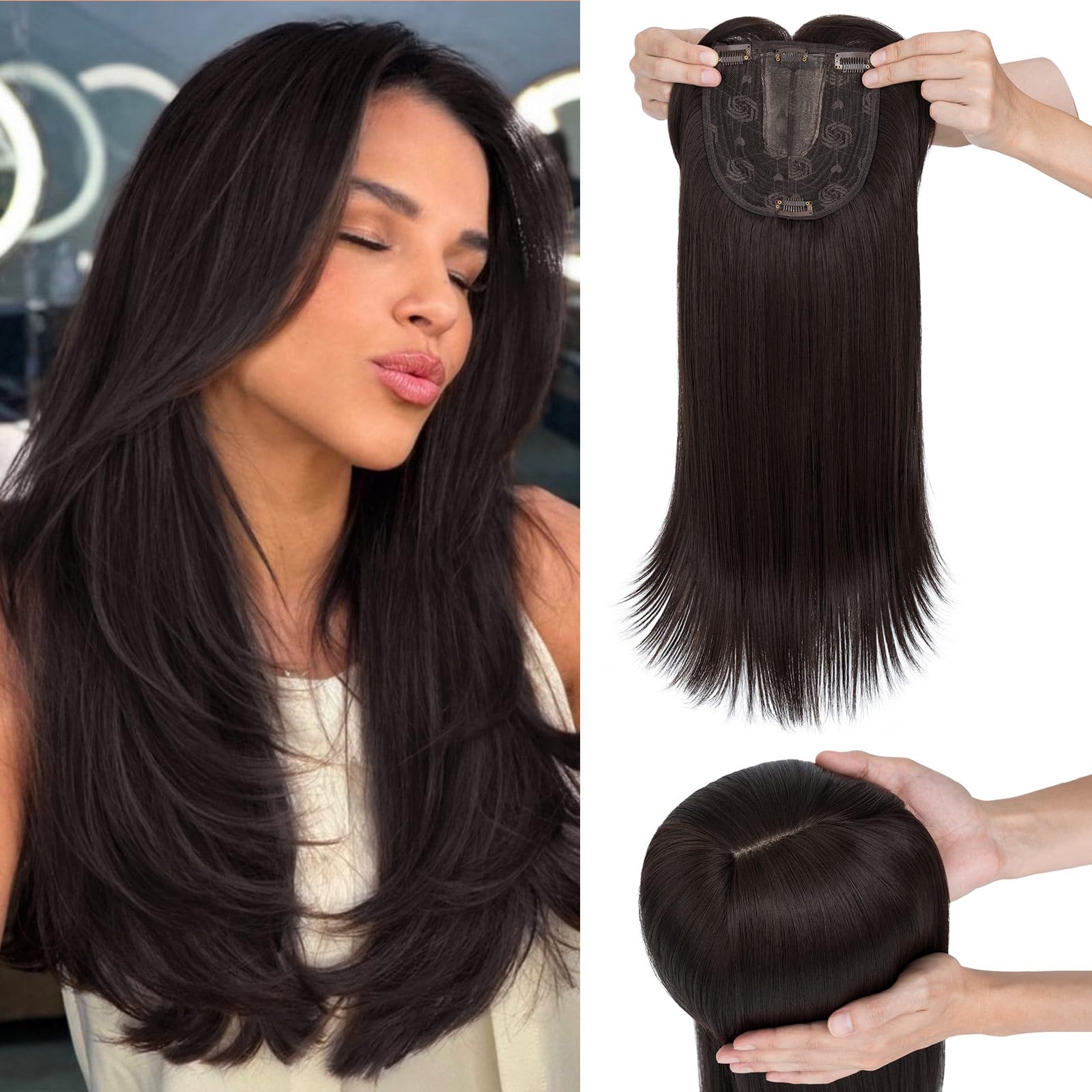 Hairro Hair Toppers with Bangs for Women Adding Hair Volume Length Invisible Clips In Hair Pieces Synthetic Wiglets For Ladies with Thinning Hair Natural Daily Use