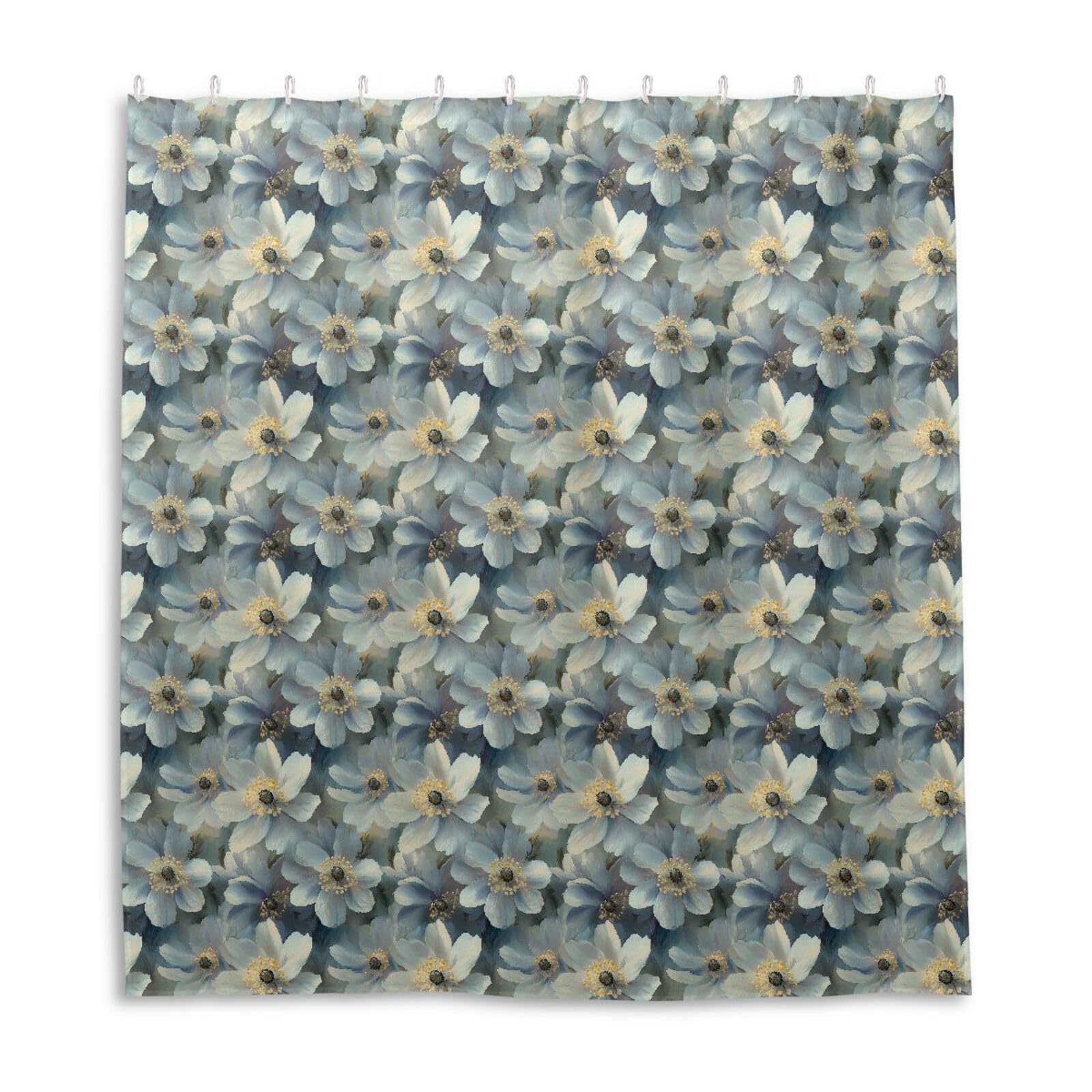 Rideau de douche polyester résistant motif fleurs de printemps lavable pour baignoire 168x183
