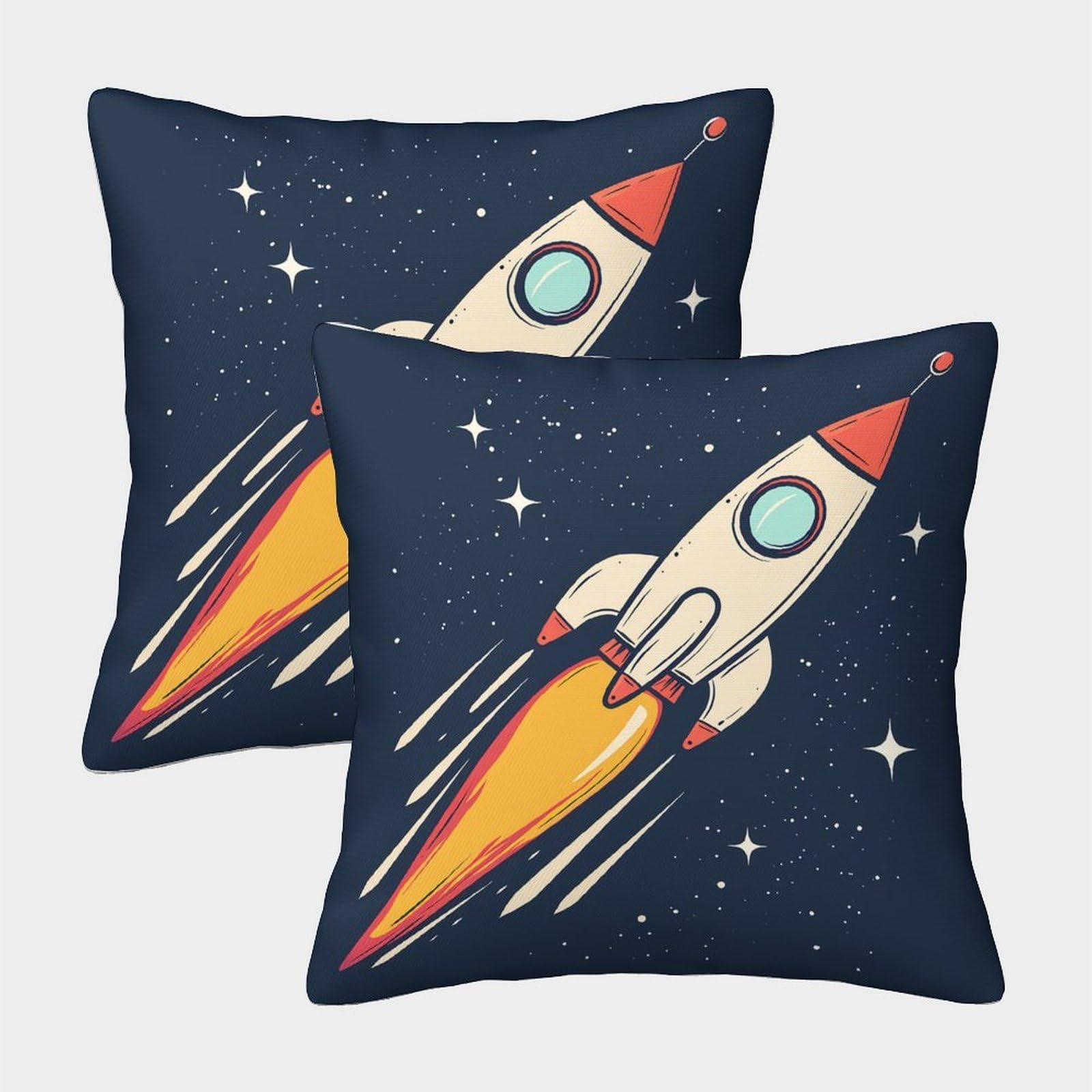 QFVANSIYO 3D Printed Space Rocket Microfiber Pillowcase Bedroom Decor Planet Pattern Pillow Cover Soft Breathable for Adults Teens 45x45cm