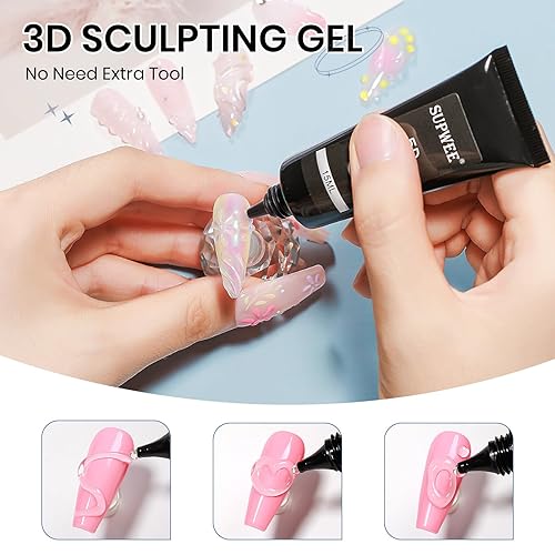 Miniatura 4 de Juego de arte de uñas de gel 3D gel constructor sólido para manos antiadherentes, geles 3D que no se limpian, 0.53 oz de geles para esculpir 3D, kit