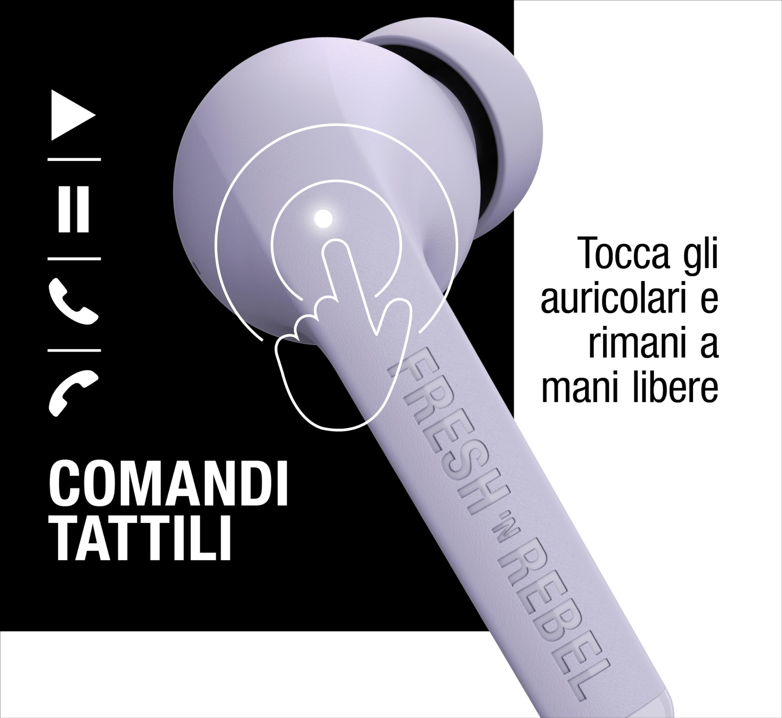 Fresh 'n Rebel Twins Fuse, True Wireless Auricolare Bluetooth con punta, assistente vocale, controllo touch e microfono incorporato, tempo di riproduzione 30 ore (Dreamy Lilac)