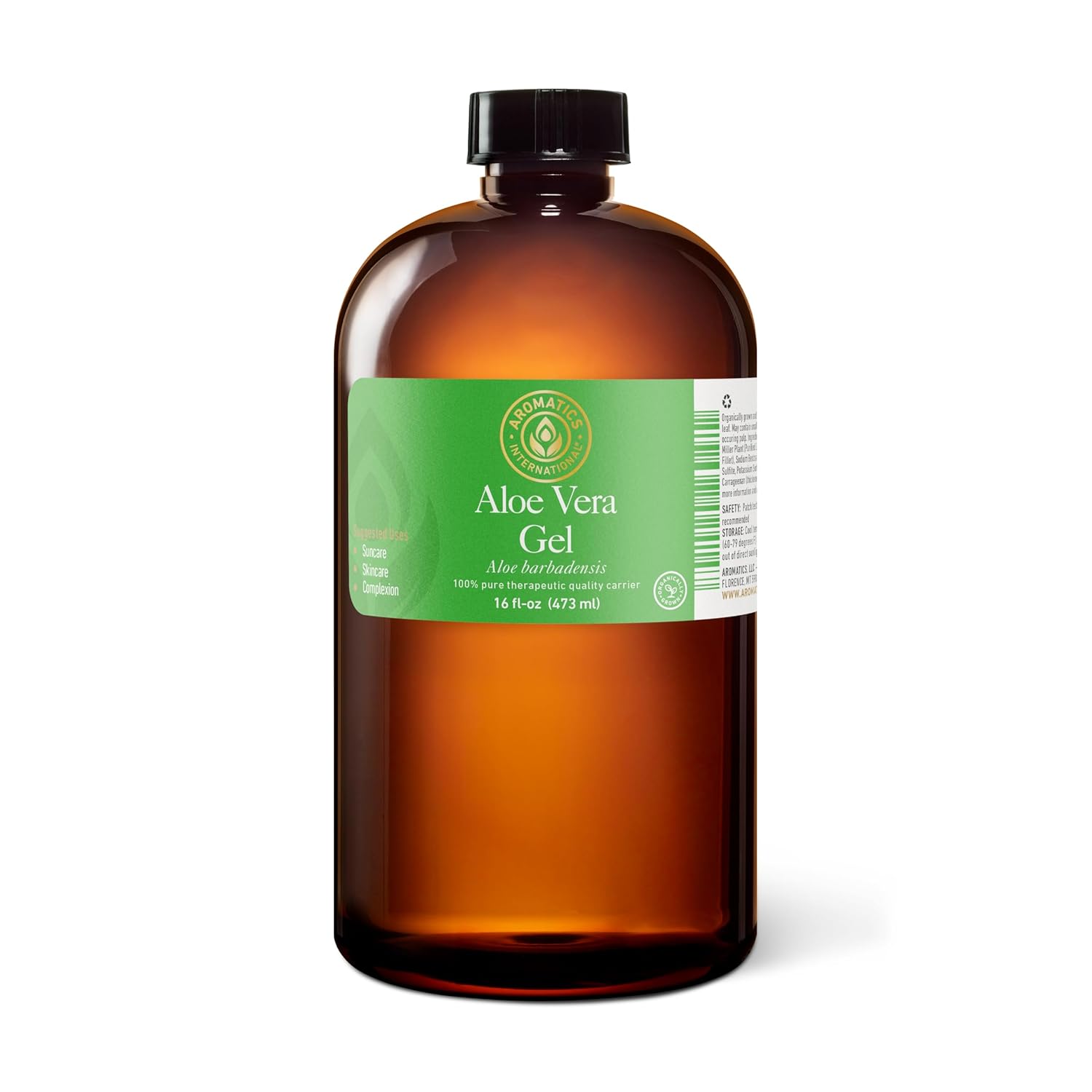 Aromatics International Aloe Vera Gel 16fl-oz – Organic Cold-Pressed, Pure Moisturizing Gel for Skin, Hydrating & Soothing, Natural Skincare Solution