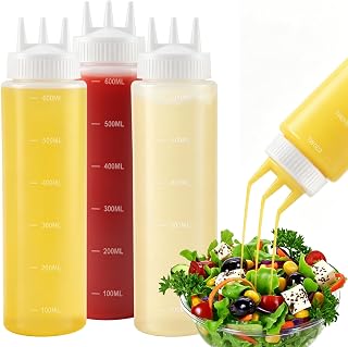 3PCS 20oz Plastic Squeeze Bottles 3-Holes Condiment Squeeze Bottles 600ml Squirt Bottles for Sauces Ketchup Condiments BBQ Dressing Syrup Grill (20oz/600ml)