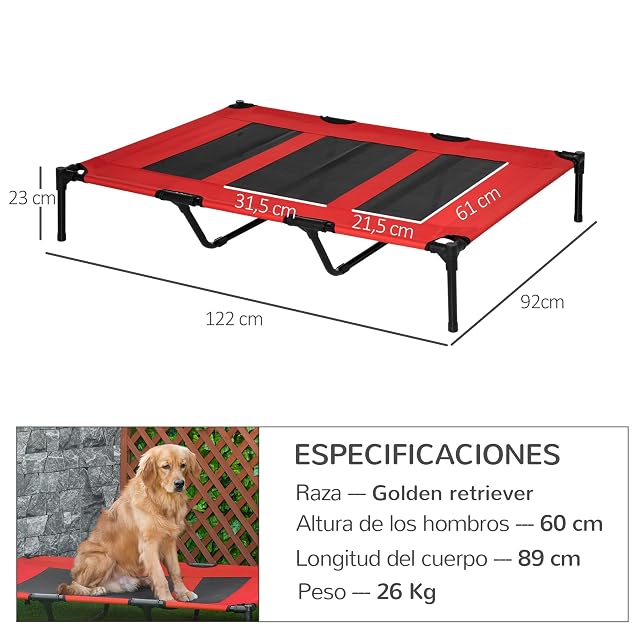 Foto 7 de 8 de PawHut Cama Elevada para Perros Gatos Portátil Cama para Mascotas con Zona de Malla Transpirable y Tela…
