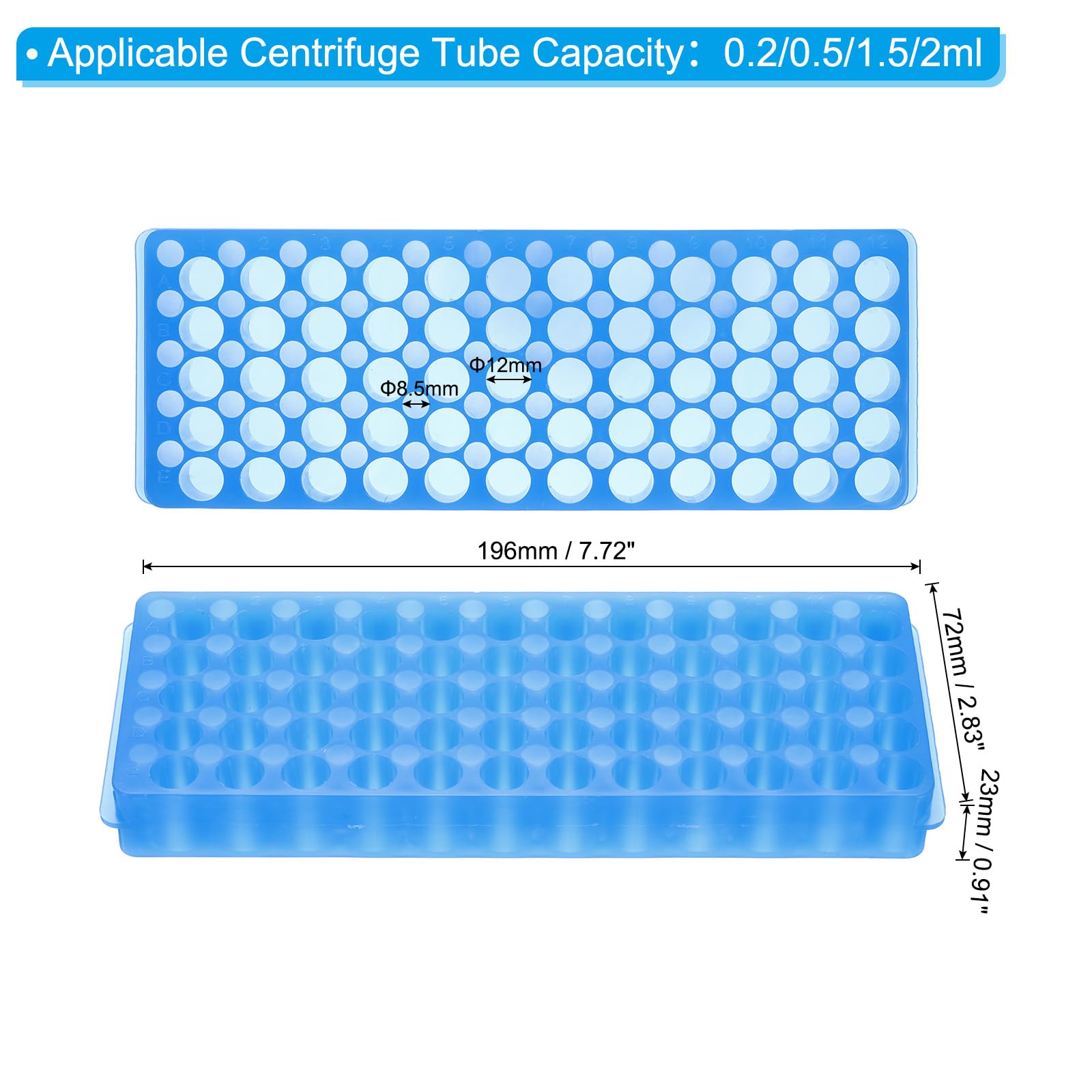 PATIKIL Porta Provette Da 60 Pozzi 1 Pezzo Porta Vial Doppio Pannello Supporto Per Provette Da Centrifuga 0.2/0.5/1.5/2ml Blu