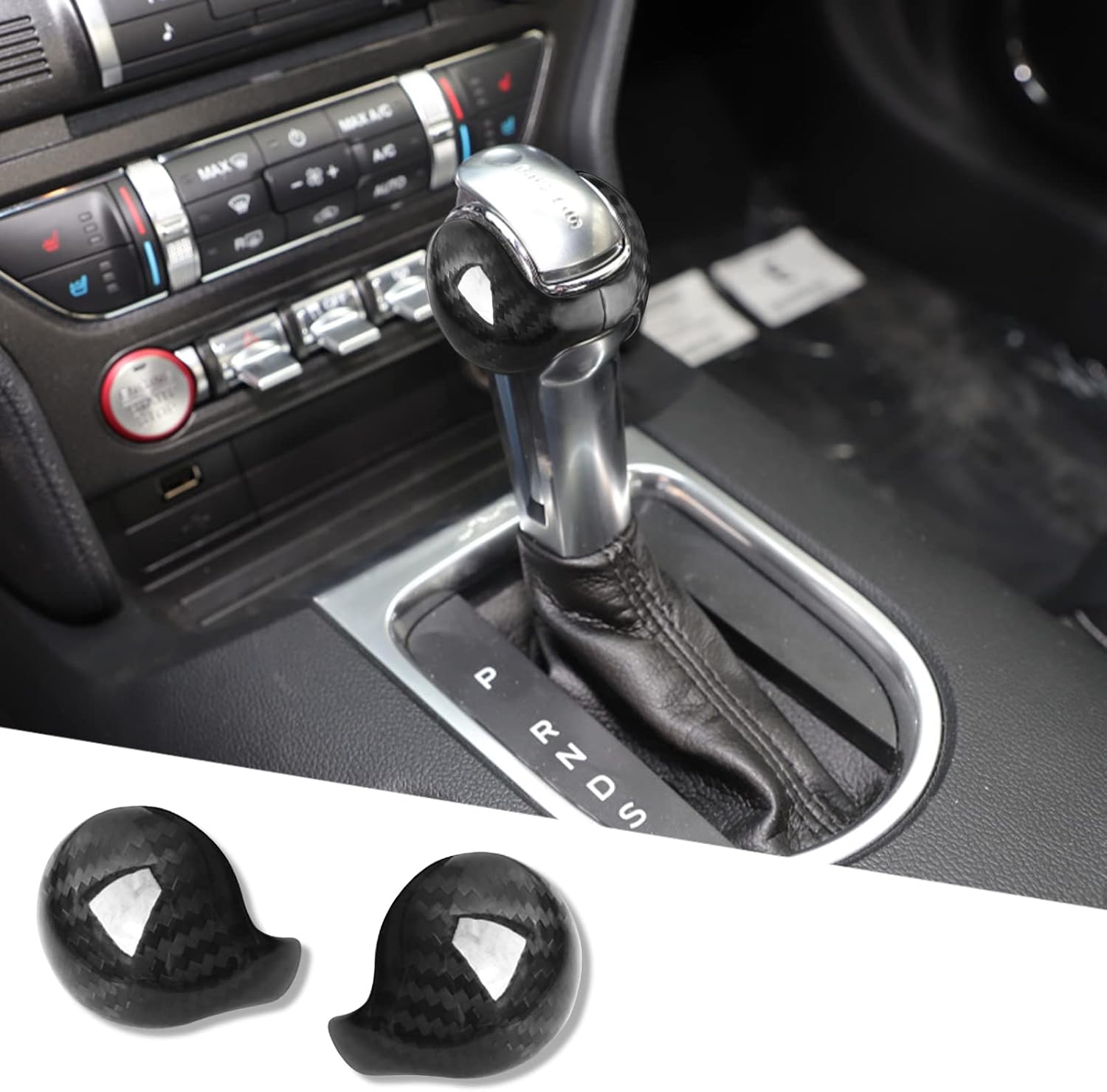 Compatible with Ford Mustang 2015-2024 Real Carbon Fiber Gear Shift Knob Head Cover Automotive Shift Lever Modified Decoration (Black)