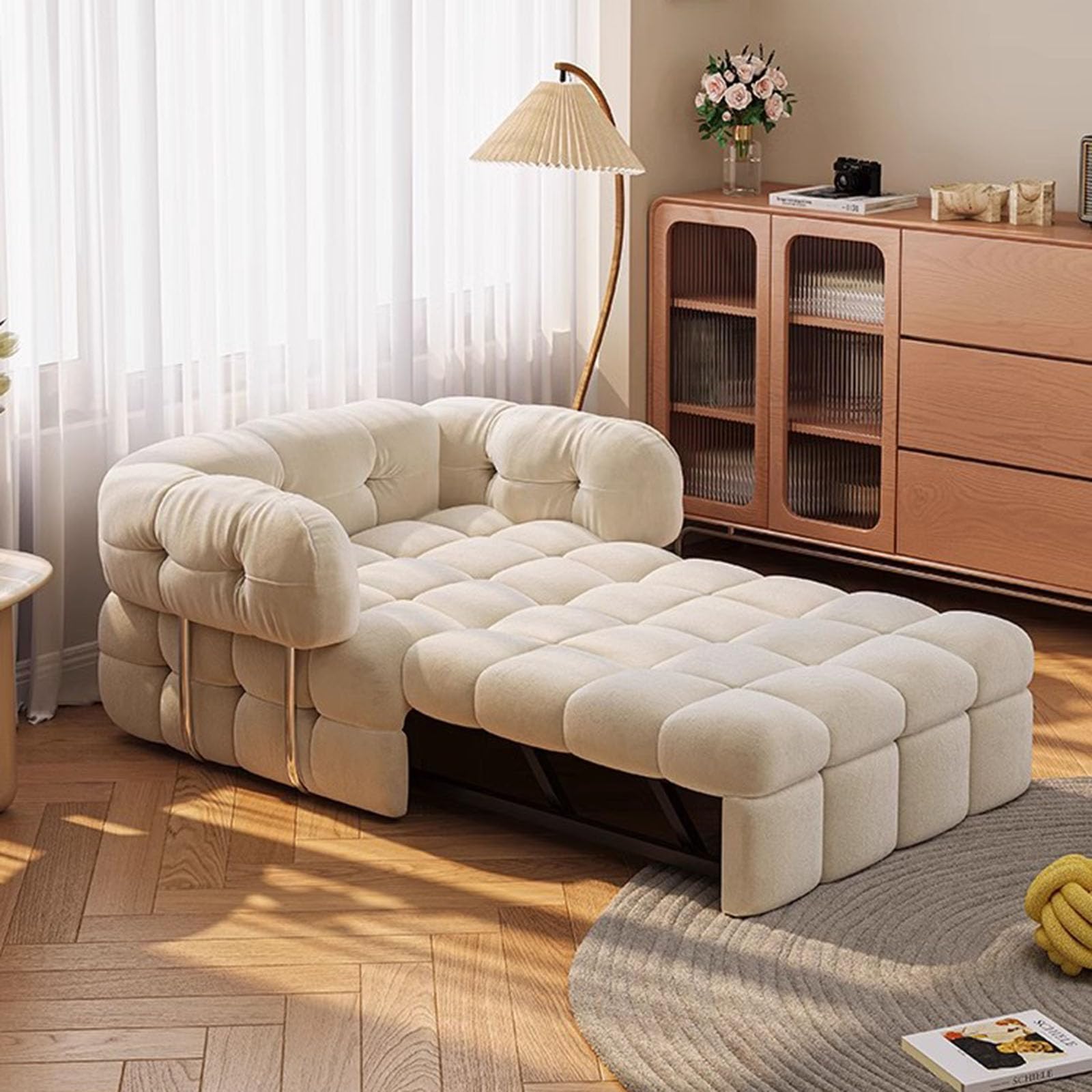 2-in-1 Convertible Single Sofa Bed with Armrest and Sturdy Frame