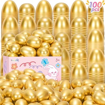 بيض عيد الفصح SevenQ فارغ 100 قطعة، بيض ذهبي بلاستيكي قابل للتعبئة لحشو سلة عيد الفصح، لعبة فيدجيت، هدايا عيد الفصح للأطفال، هدايا الحفلات، صندوق كنز بيناتا، أكياس الحلوى، حشوات أساسيات صيد البيض