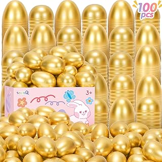 Easter Eggs Empty 100Pcs, Fillable Plastic Golden Eggs for Easter Basket Stuffers Fidget Toy Easter Gifts for Kids Party Favors Pinata Treasure Box Candy Goodie Bags Fillers Egg Hunt Essentials - Buy now