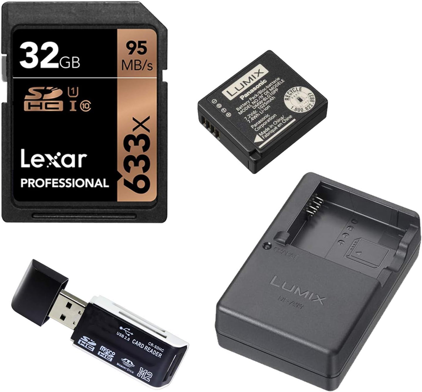 Panasonic DMW-ZSTRV Lumix Battery & External Charger Travel Pack - Accessory Kit for Panasonic ZS60/ZS70/ZS100 Battery, 32GB Memory Card and SD Card Reader Accessory Bundle