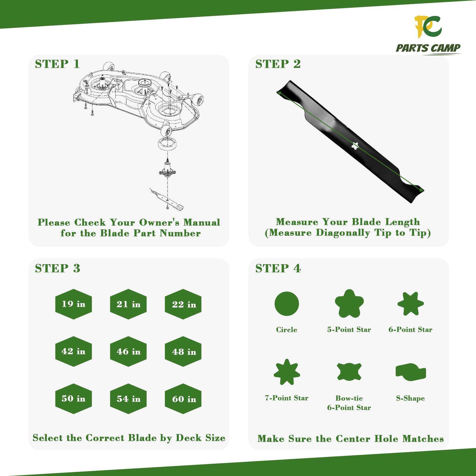 Parts Camp Juego de 3 cuchillas para cortacésped de alta elevación 742-04053 942-04053 para plataforma de corte de 50 pulgadas 742-04053A 742-04053B 742-04053C 942-04053C Reemplaza MTD/Troy-Bilt/Cub