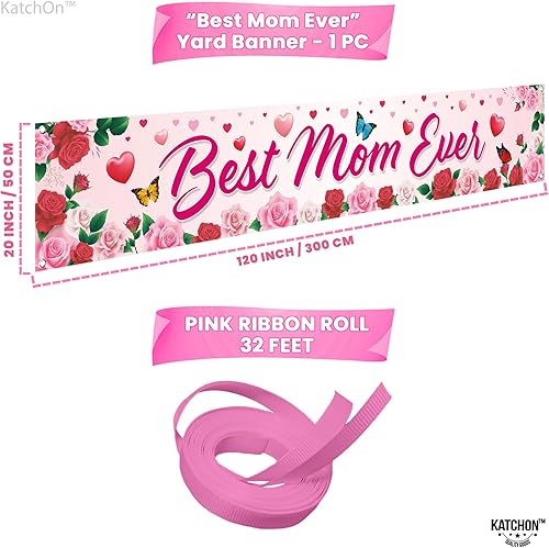 Miniatura 2 de KatchOn, XtraLarge - Pancarta con texto en inglés Best Mom Ever de 120 x 20 pulgadas, pancarta para el día de la madre, telón de fondo para fiesta,