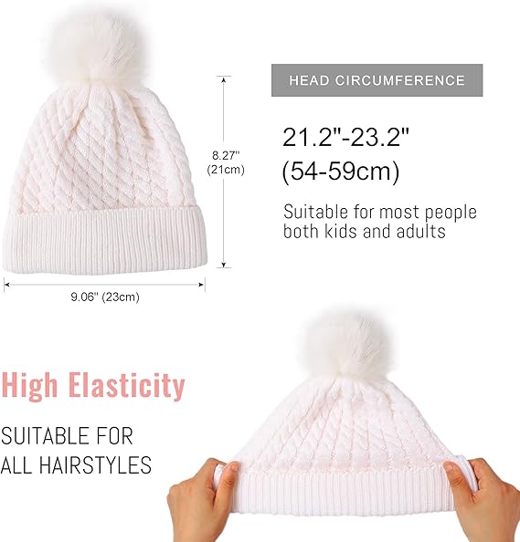 Cappello Lavorato A Maglia Da Donna Con Fodera In Raso E Pompon Berretto Invernale Caldo~p152377241
