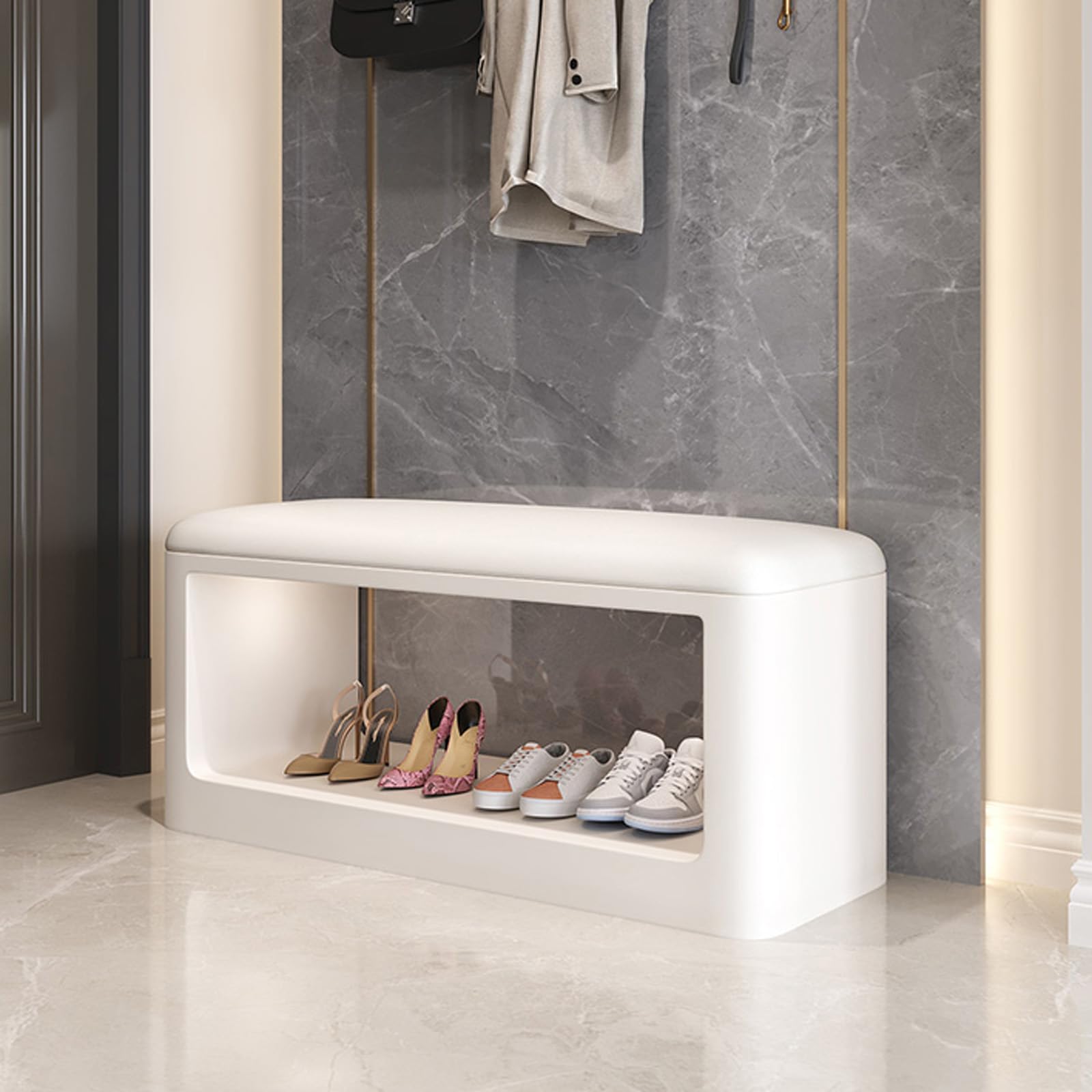Banco de Entrada de Cuero con Asiento, Asiento de Ventana Banco de Zapatos para Baño Pasillo, Banqueta Tapizado Soporta hasta 330 LB
