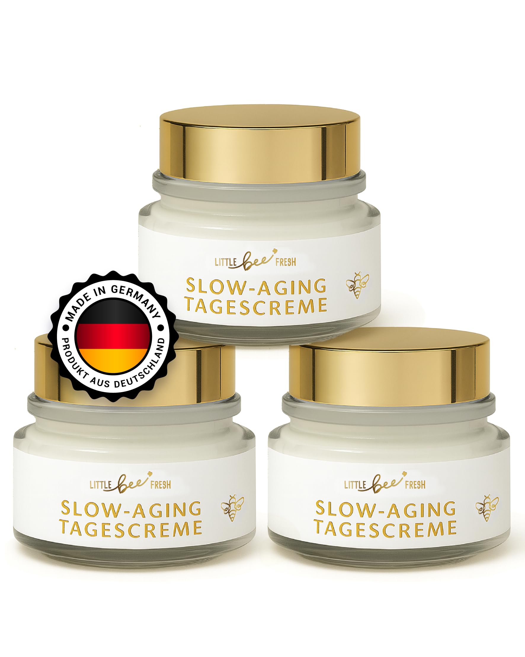 little bee fresh Bienengift Tagescreme Spar-Set (3x) Anti-Aging | bei Falten & reifer Haut mit Hyaluron, Arganöl & Shea Butter | hochdosierte Slow-Aging Bienengift Creme | 100% Imkerqualität