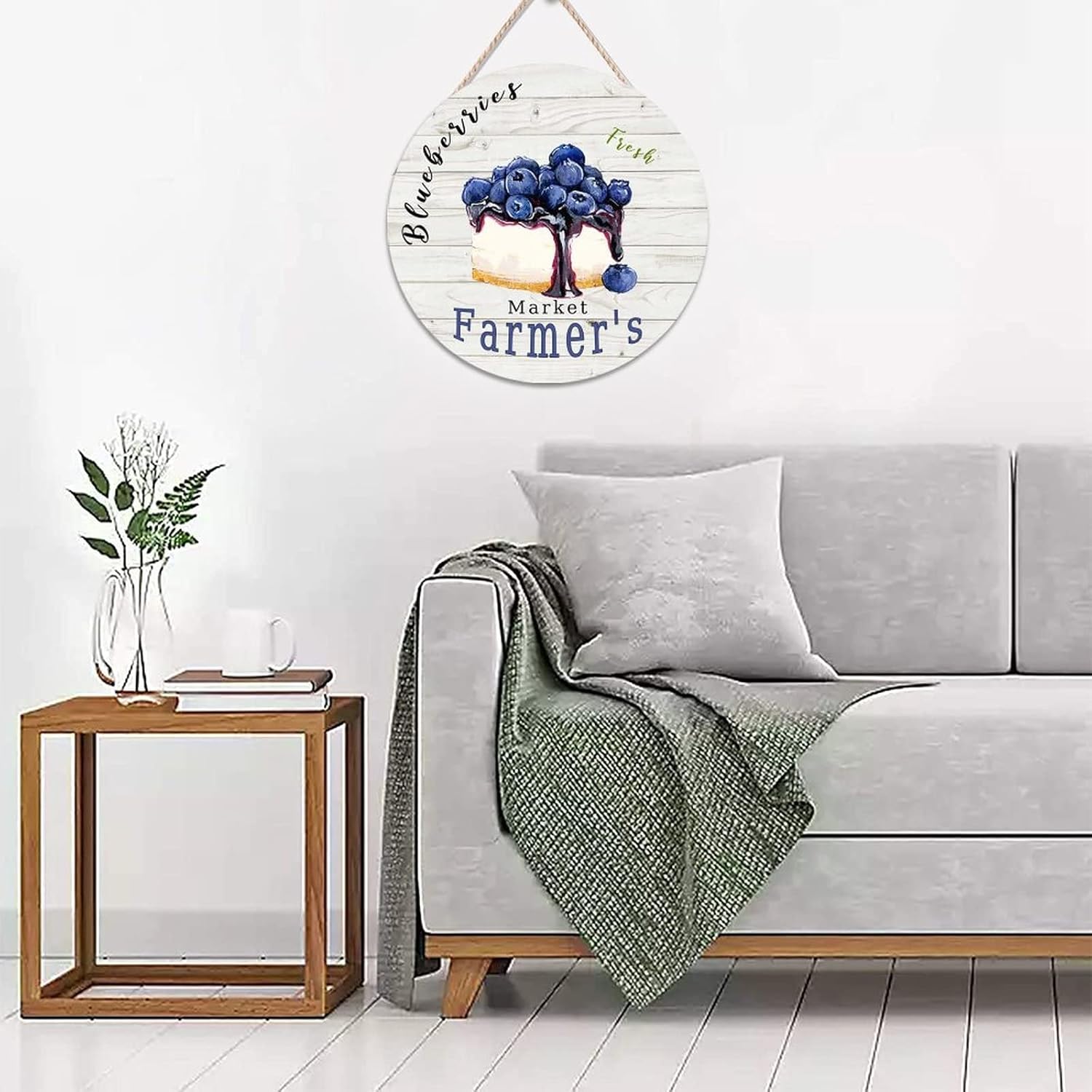 Vintage Fruit Blueberry Round Door Hanger Sign, Rustic Wood Door Sign, 16x16in Vintage Wall Door Hanging Sign Farmhouse Backyard Door Hanger Wall Decor Housewarming Gifts