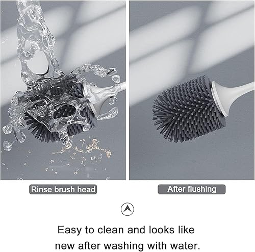 Miniatura 3 de Lefree Paquete de 3 cepillos de inodoro de silicona, juego de cepillo y soporte de goma para inodoro con soporte ventilado, cepillo limpiador de