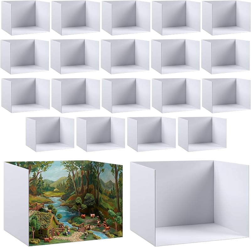 Poola Voidra 20 Pcs Cardboard Diorama Display Kit 11.8" x 8.7" x 8.3" White Display Box Project DIY Craft Diorama Boxes for School Projects Model Scenes Mini-Photo Studio Fair Arts Crafts