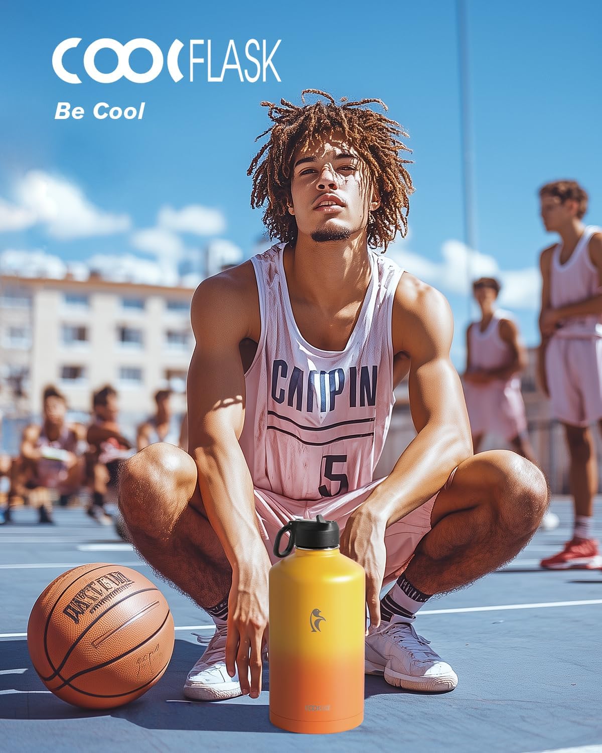 Coolflask 128 oz Gallon Water Bottle Insulated with Straw&3 Lids, Water Jug Large Stainless Steel Metal Vacuum Wide Mouth for Sports, Gym or Office, Non-BPA Keep Cold 48H Hot 24H, Ombre Yellow/Orange - Image 6