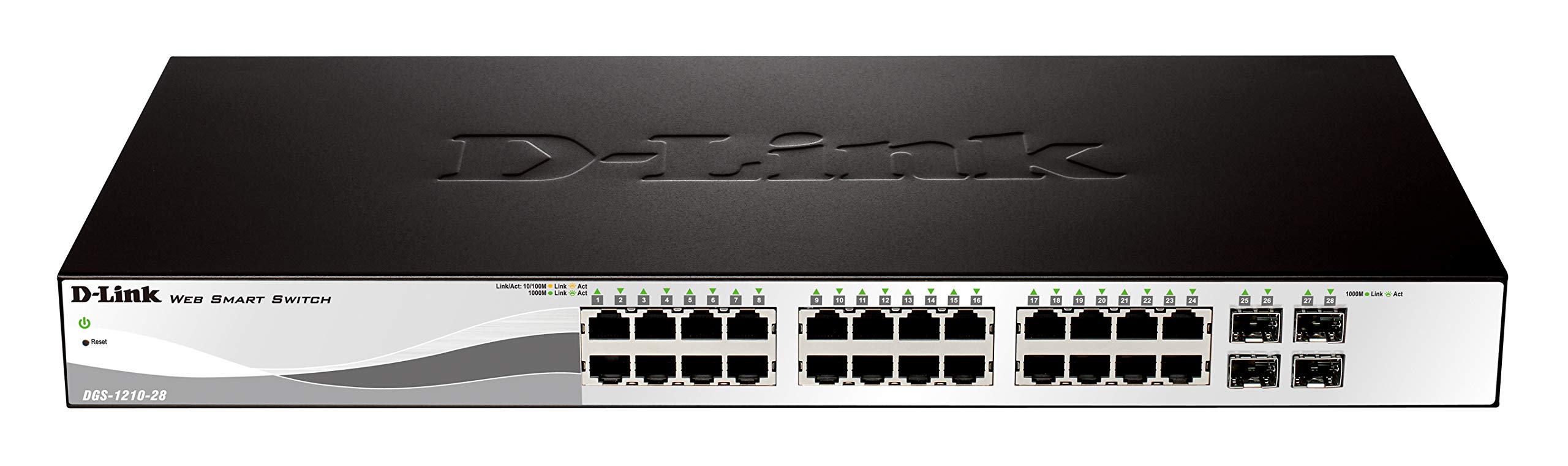D-Link DGS-1210-28/E - Switch 24 Puertos Gigabit y 4 Puertos SFP Combo 100/1000 Mbps (Altura 1U, VLAN automática para Video vigilancia y telefonía IP) - Solo Cable de alimentación de la UE