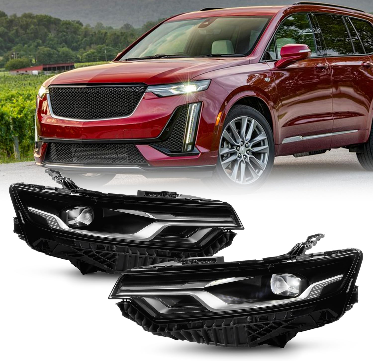 AKKON - Fit 2020-2024 Cadillac XT6 [FULL LED] DRL Signal Projector Headlights Pair Left+Right w/o Super Cruise