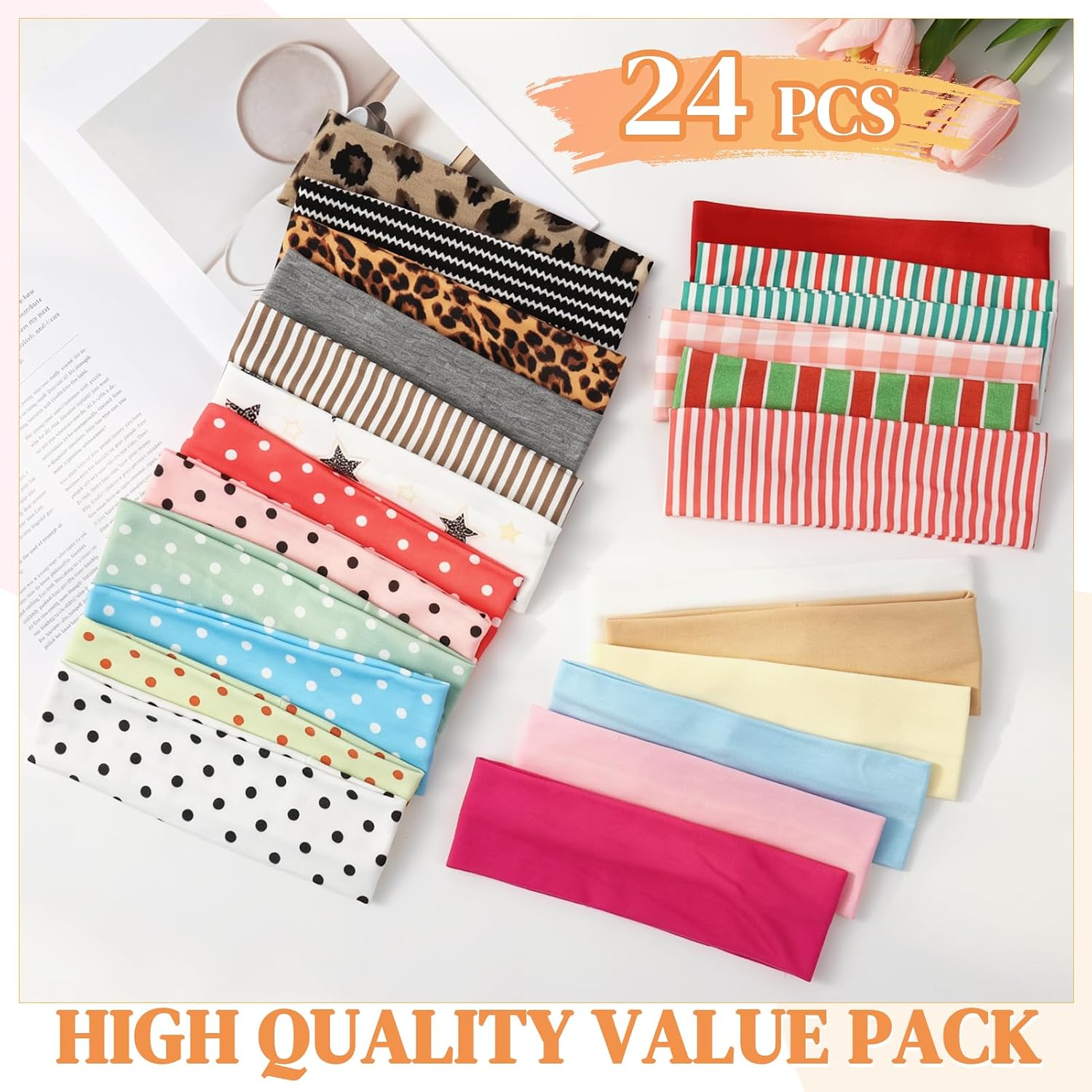 JATEBI 24pcs Holiday Summer Headbands for Women Stretchy Wide Set image 3