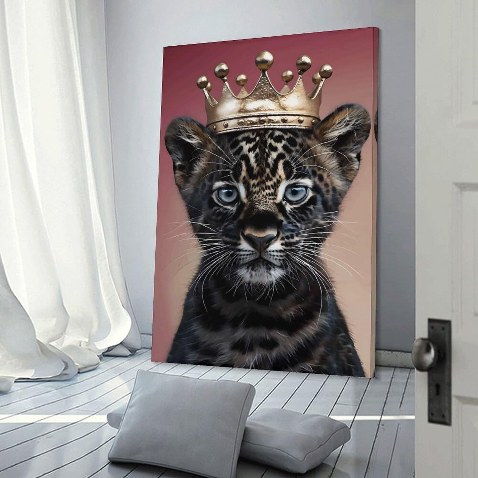 Junmoney Canvas Wall Picture Leopard Cub King, 24x36inch(60x90cm), for Sofa Walls, Lounge Or Home Corners, Canvas Styling for A Polished Room Look
