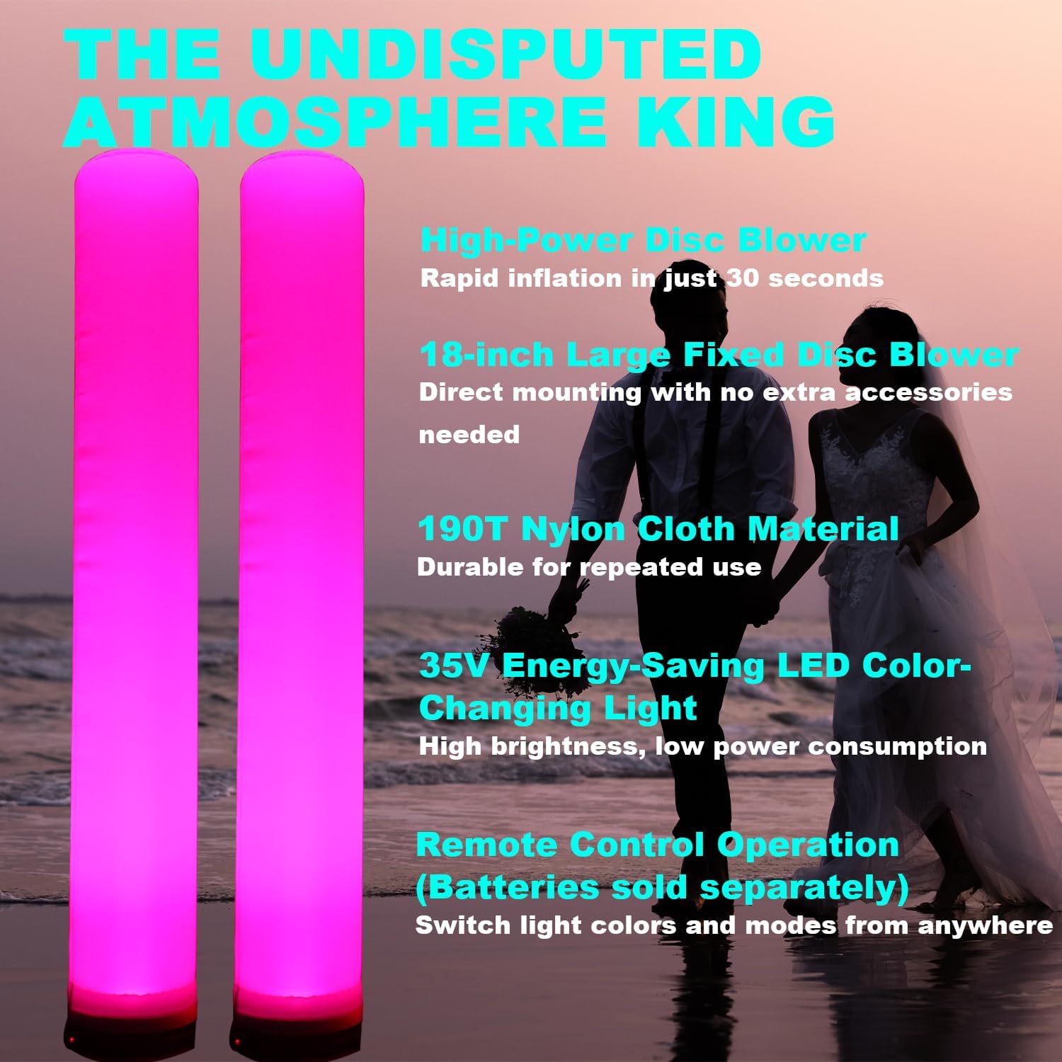 SAYOK Inflatable LED Pillar Decoration(10ft, 1PC) Inflatable Tube Column Night Club Bar Light Lamp Decoration for Wedding, Advertising, Party, Stage, Event, Rental Business, Exhibition, Store, Park