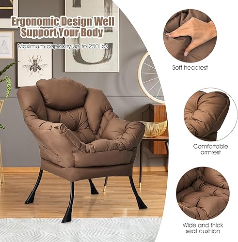 Miniatura 46 de Giantex Silla perezosa moderna, silla de salón contemporánea de tela de poliéster con marco de acero, silla individual tapizada con reposabrazos y