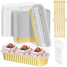 Mini Loaf Baking Pans with Lids and Spoons- 50 Pack 6.8oz Aluminum Bread Cupcake Pie Foil Pans with Sealing Sticker,Rectangle Disposable Baking Cups Muffin Tins Containers for Picnics Party