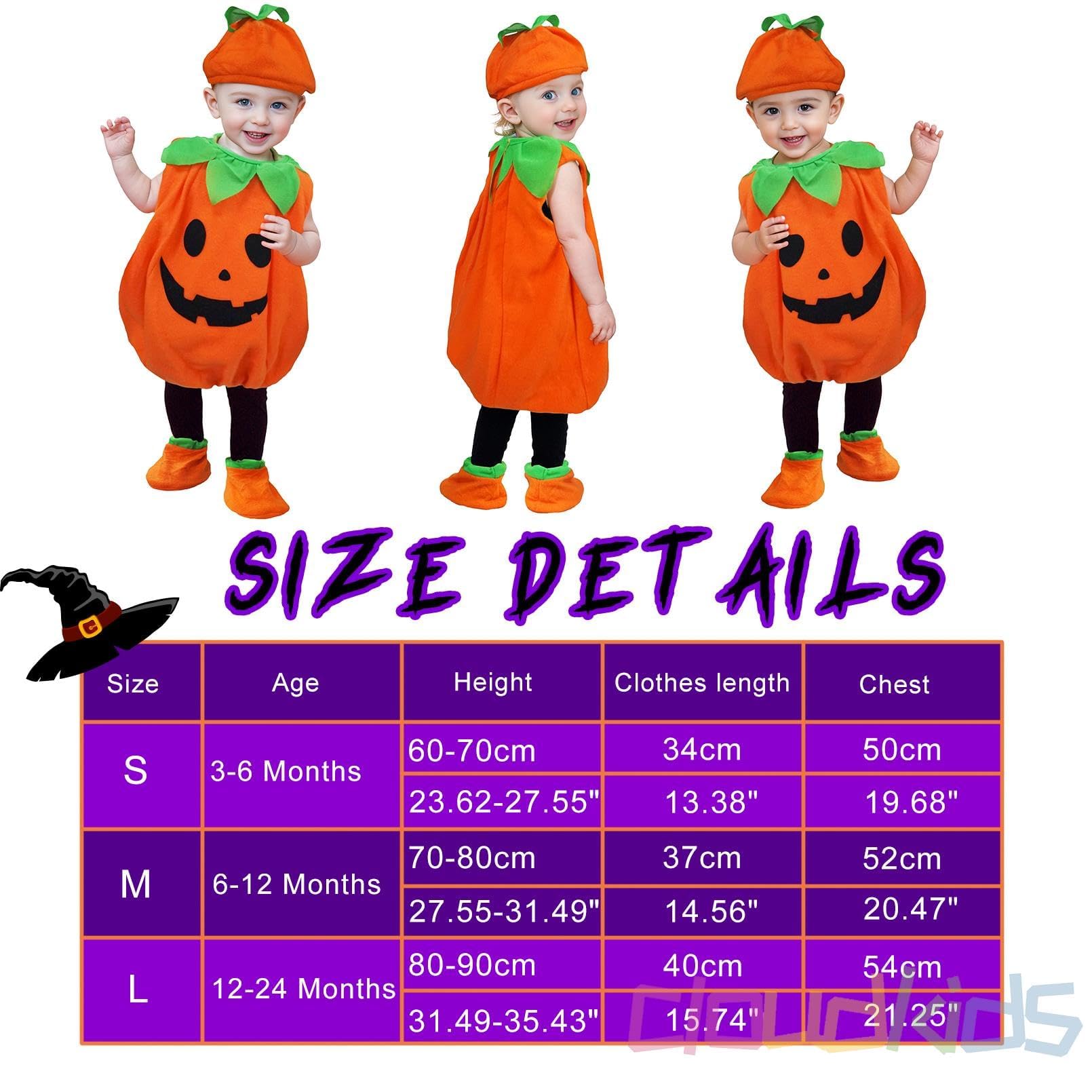 Cloudkids - Costume d'Halloween Costume de citrouille Mignon Enfants de 12 à 18 mois Cosplay Robe pour carnaval Fête Vêtements avec chapeau Chaussures