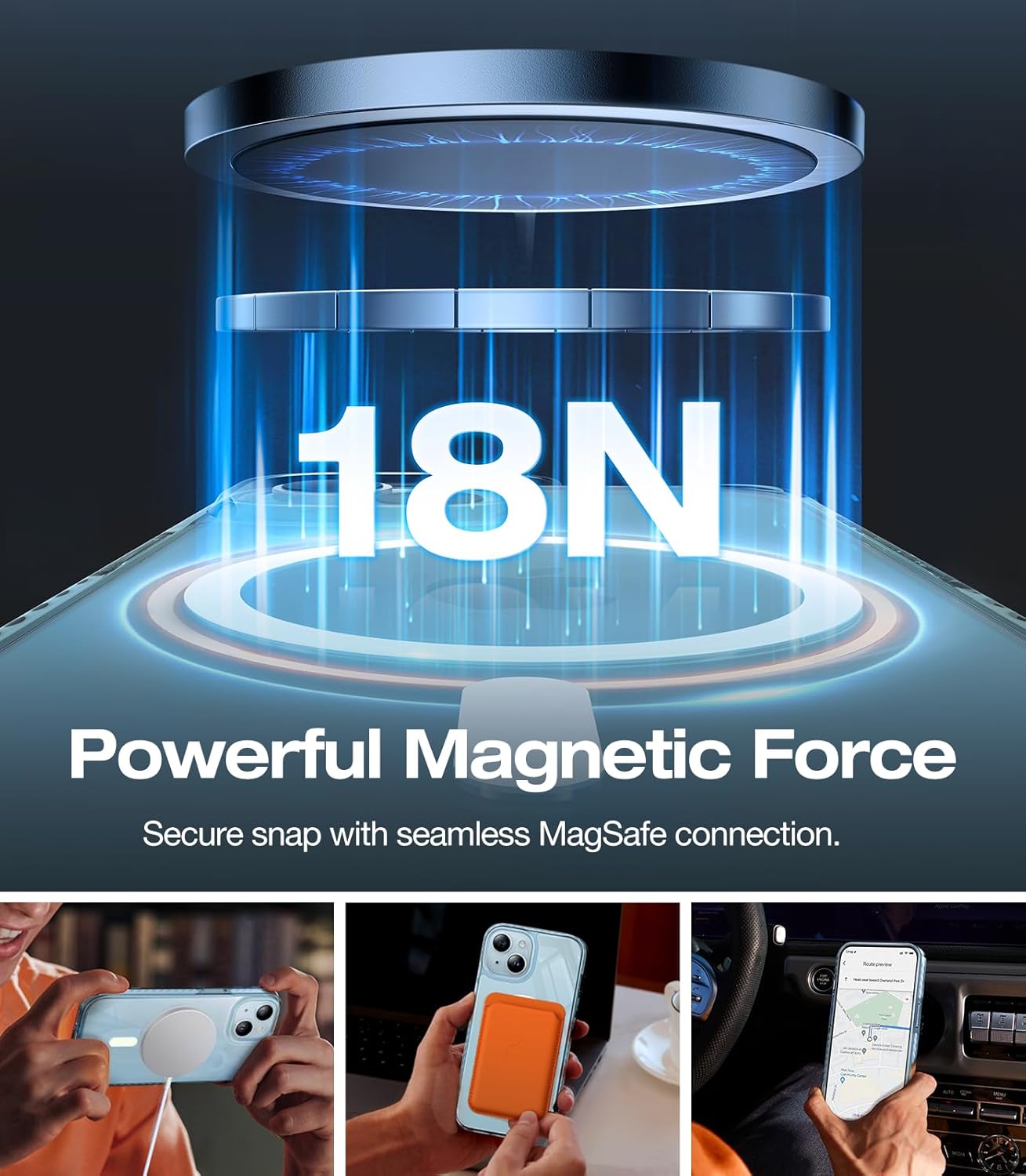 TORRAS Magnetic Shockproof for iPhone 15 Case [Military Grade Drop Tested][Compatible with MagSafe][Non-Yellowing] Cushion Anti-Scratch Back Slim Protective Cover for iPhone 15 Case, Blue - Image 4