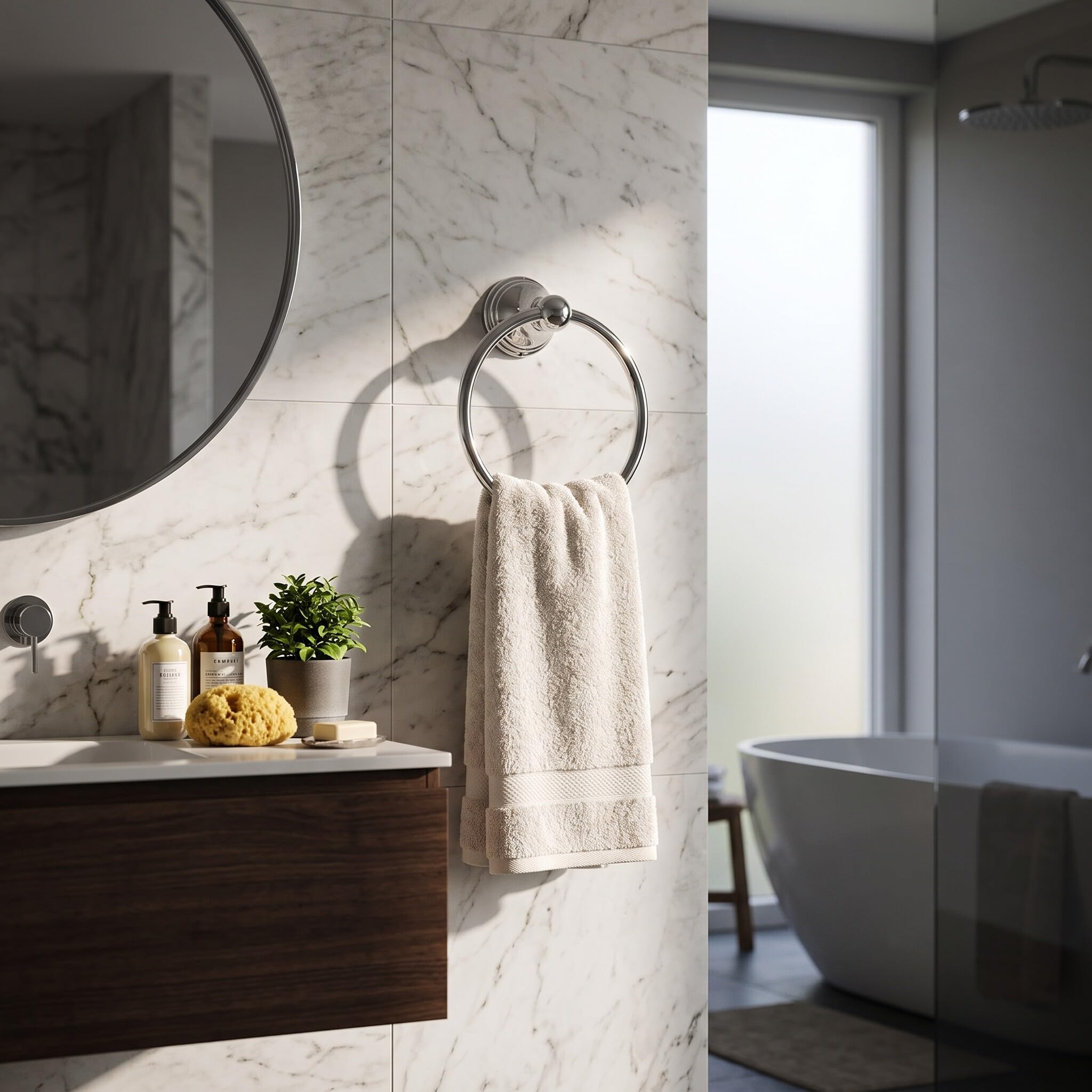 Anneau Porte-Serviettes en Acier Inoxydable, Support Mural de Rétro pour Salle de Bain, Cuisine, Chambre à Coucher (893 Anneau Porte-Serviettes chromé)