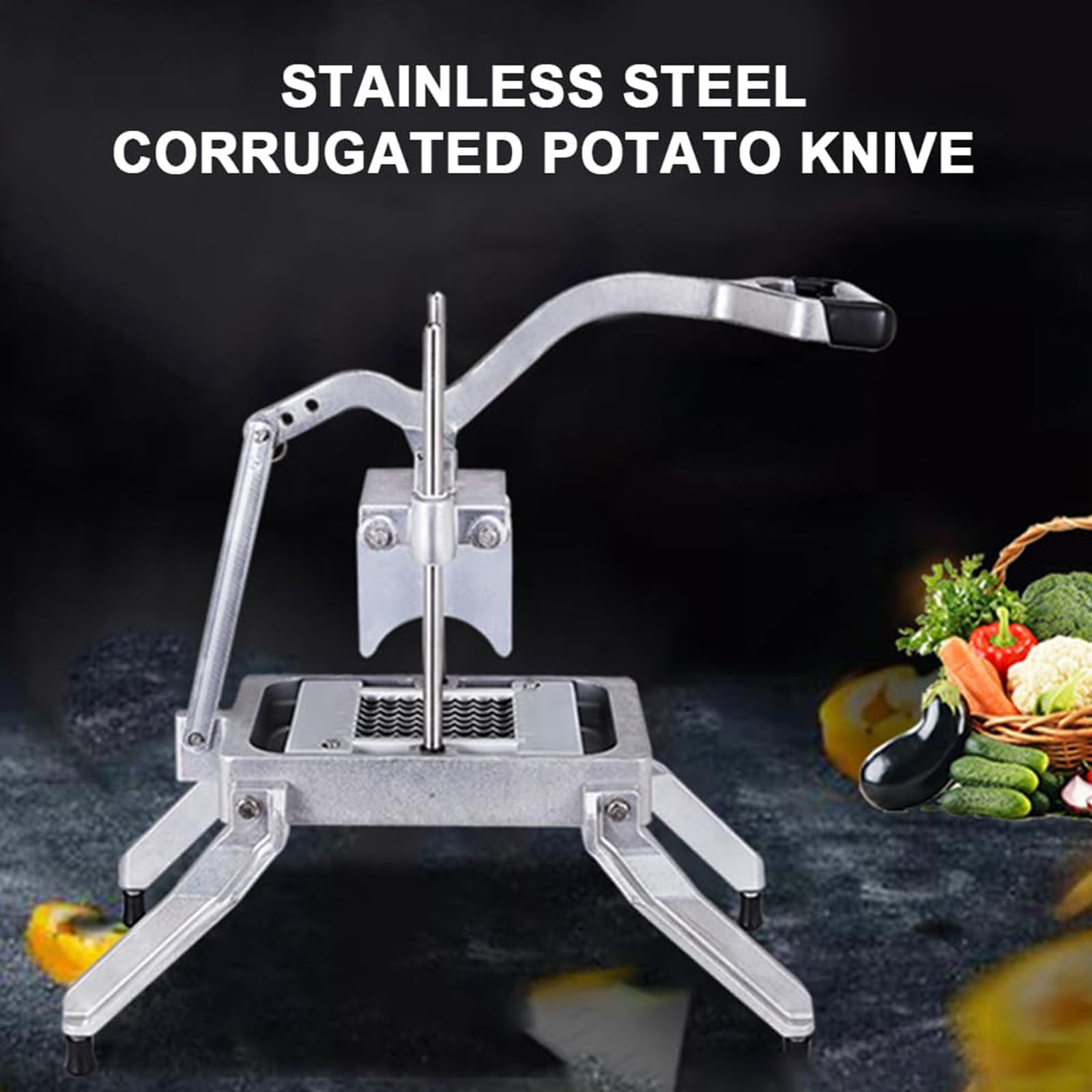 Cortador de patatas fritas, manual de acero inoxidable con mango de palanca, cortador de verduras multifuncional para patatas fritas, zanahorias y pepinos arrugados