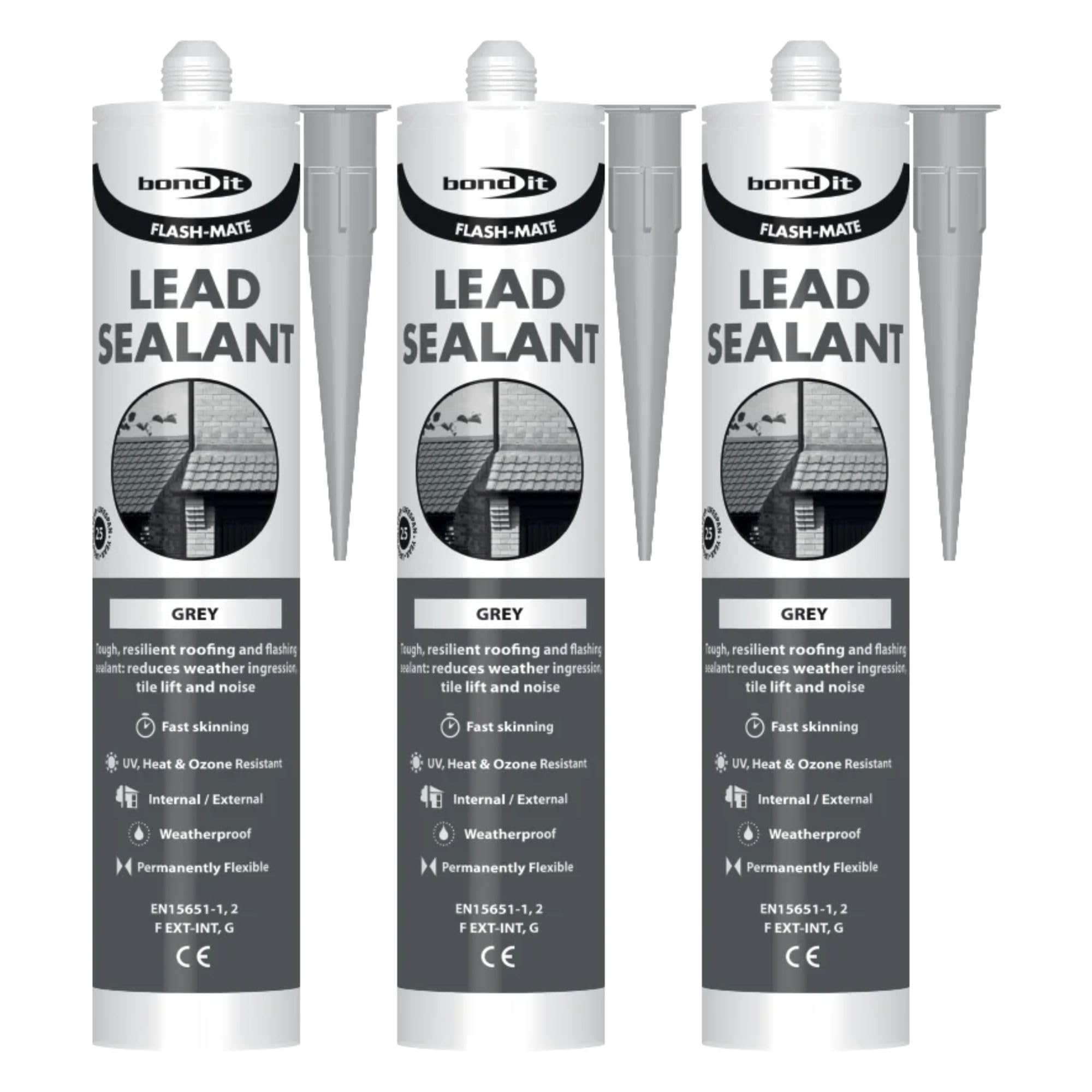 Bond It FLASH-MATE Low Modulus Lead Silicone Sealant – 3x Grey, 285ml | Weatherproof – UV Resistant – Roofing-Grade Neutral Cure Sealant | Silicone Sealant for Lead Flashing – Guttering & Cladding