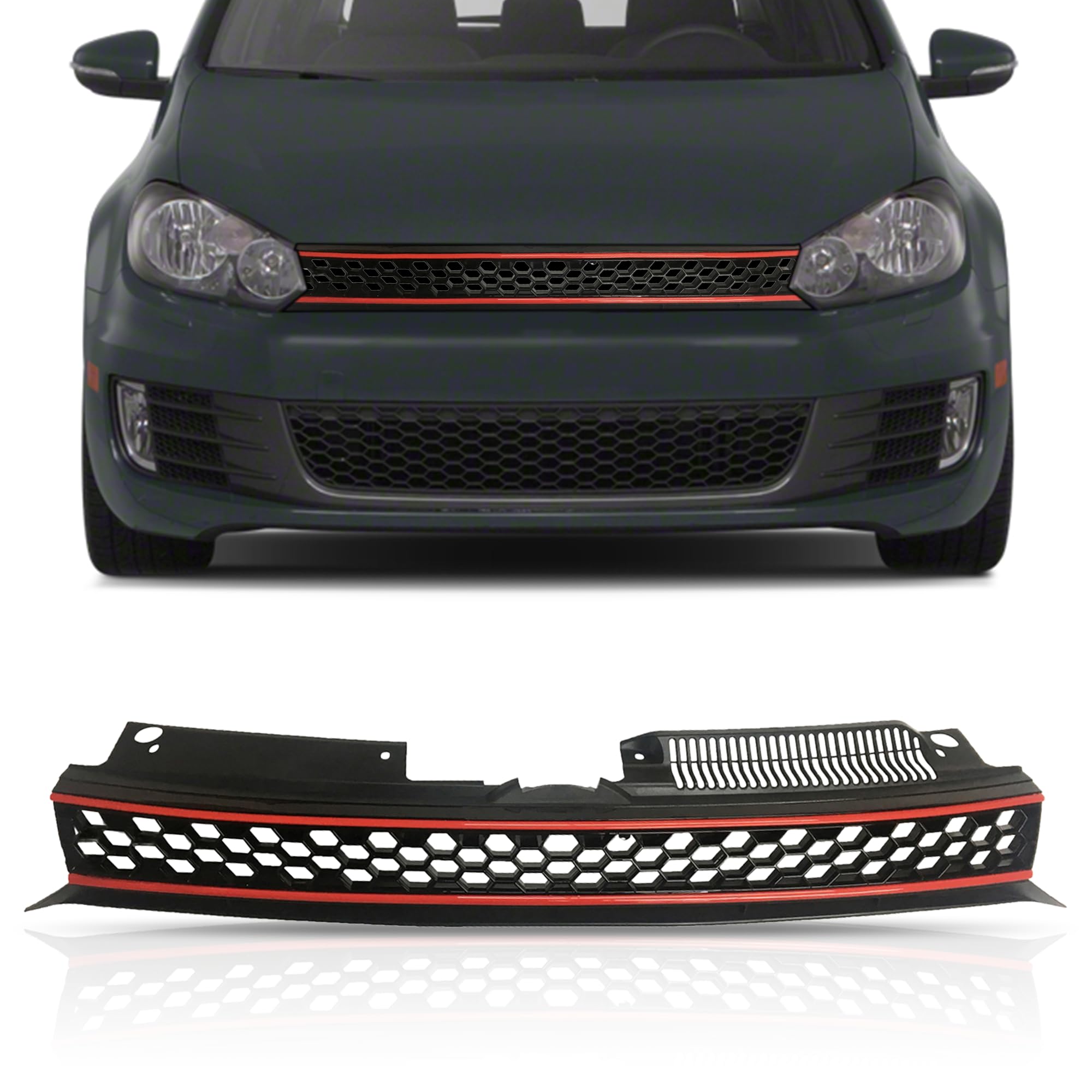 Amazon.com: PartsFlow Badgeless Hex Mesh Grill Black W/Red
