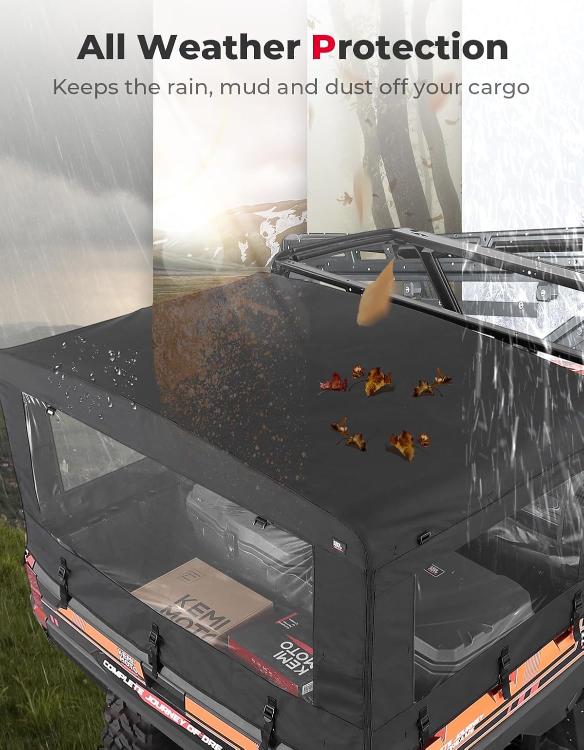 KEMIMOTO UTV Soft Cargo Camper Bed Cover Rack Compatible with Polaris Ranger 1000 / XP 1000 / Crew XP 1000/570 Full-Size 2013-2026 Rear Camper Top Canvas Accessories