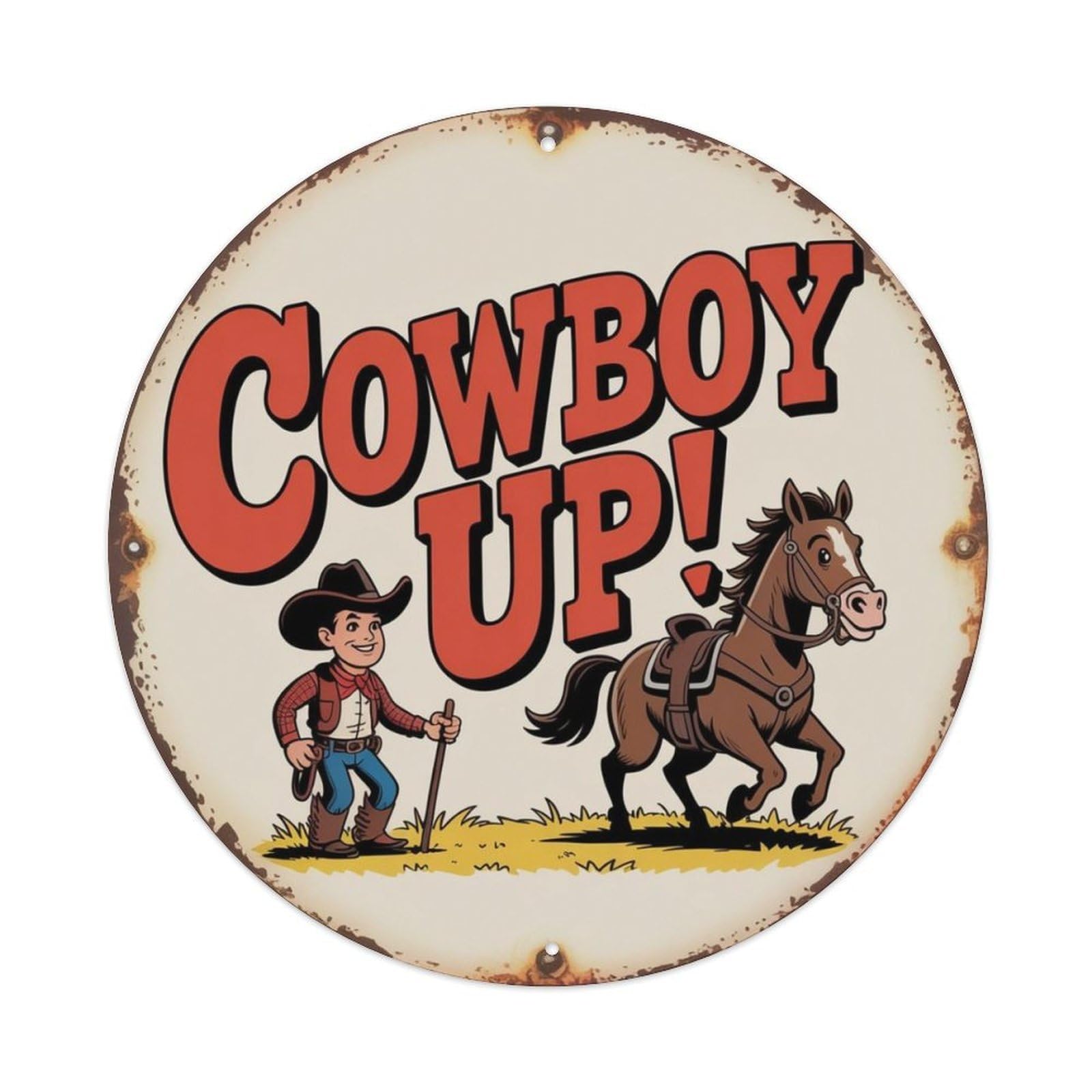 Cowboy Up Retro Comic Metal Tin Sign Plaque