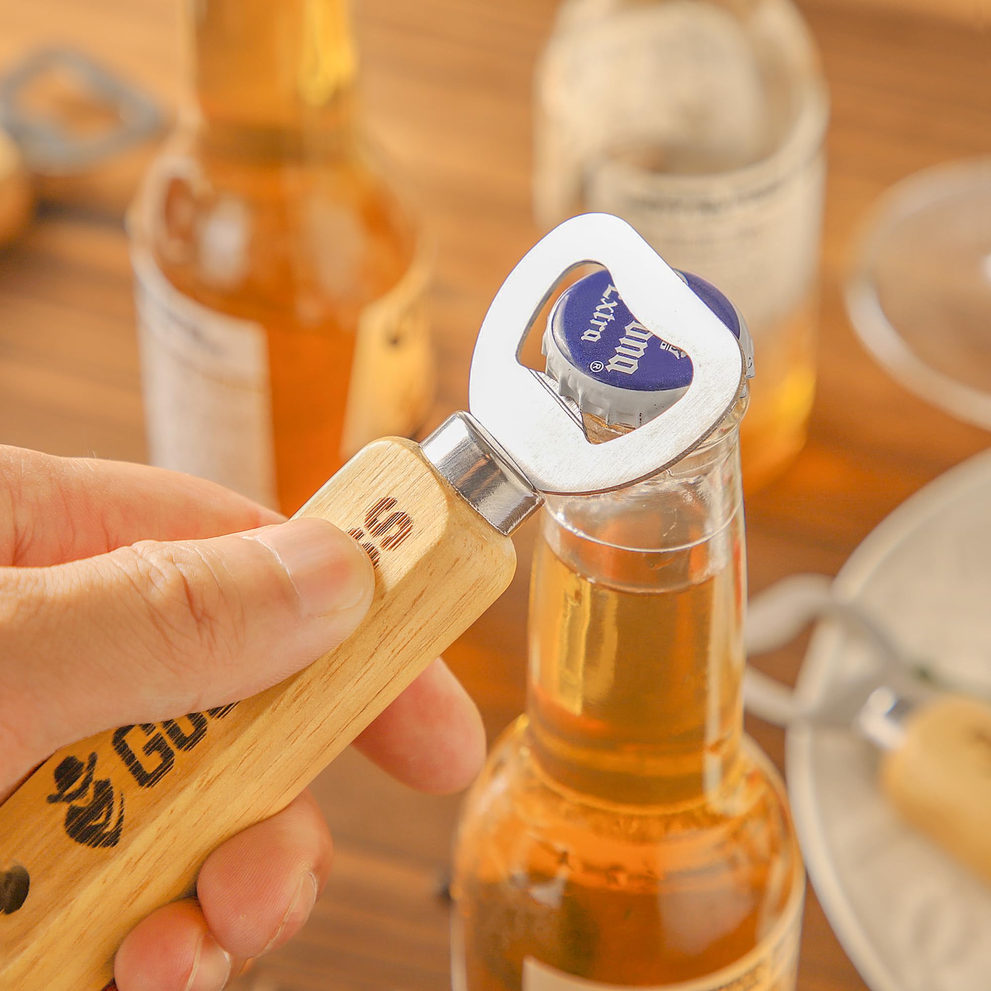 Engravable Wooden Bottle Openers, 9 PCS Handheld Beer Openers with Stainless Steel Heads & Hanging Hole - Image 4