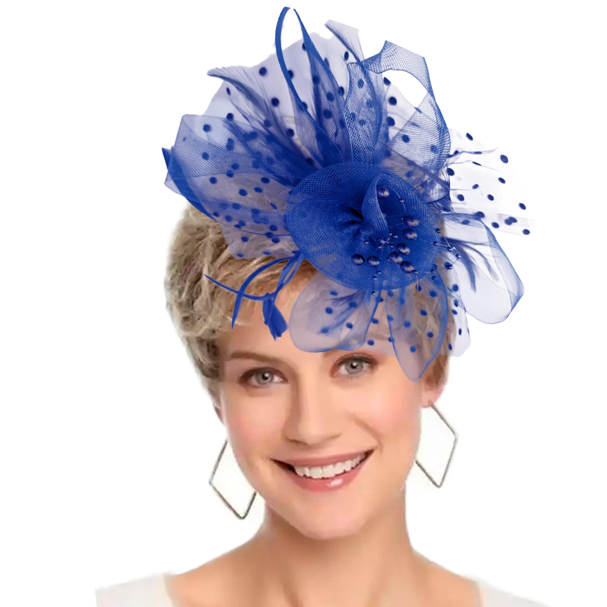 HIWINDFascinators Hat Women Tea Party Headband Flower Cocktail Mesh Feathers Hair Clip Kentucky Derby Hat Wedding