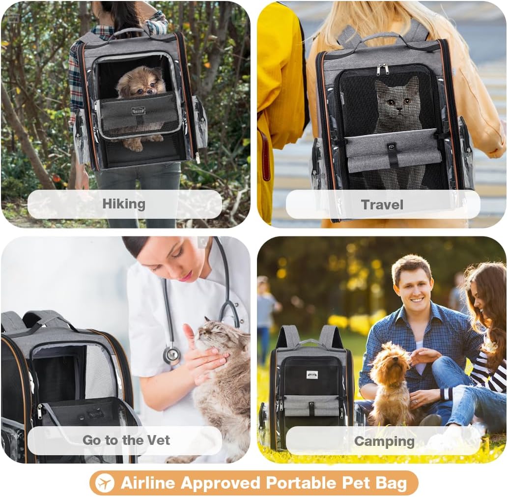 Lekebobor Clear Pet Backpack Expandable Cat Backpack Carrier Pet Carrier Backpack for Small Medium Dogs Cats fit up to 18lbs
