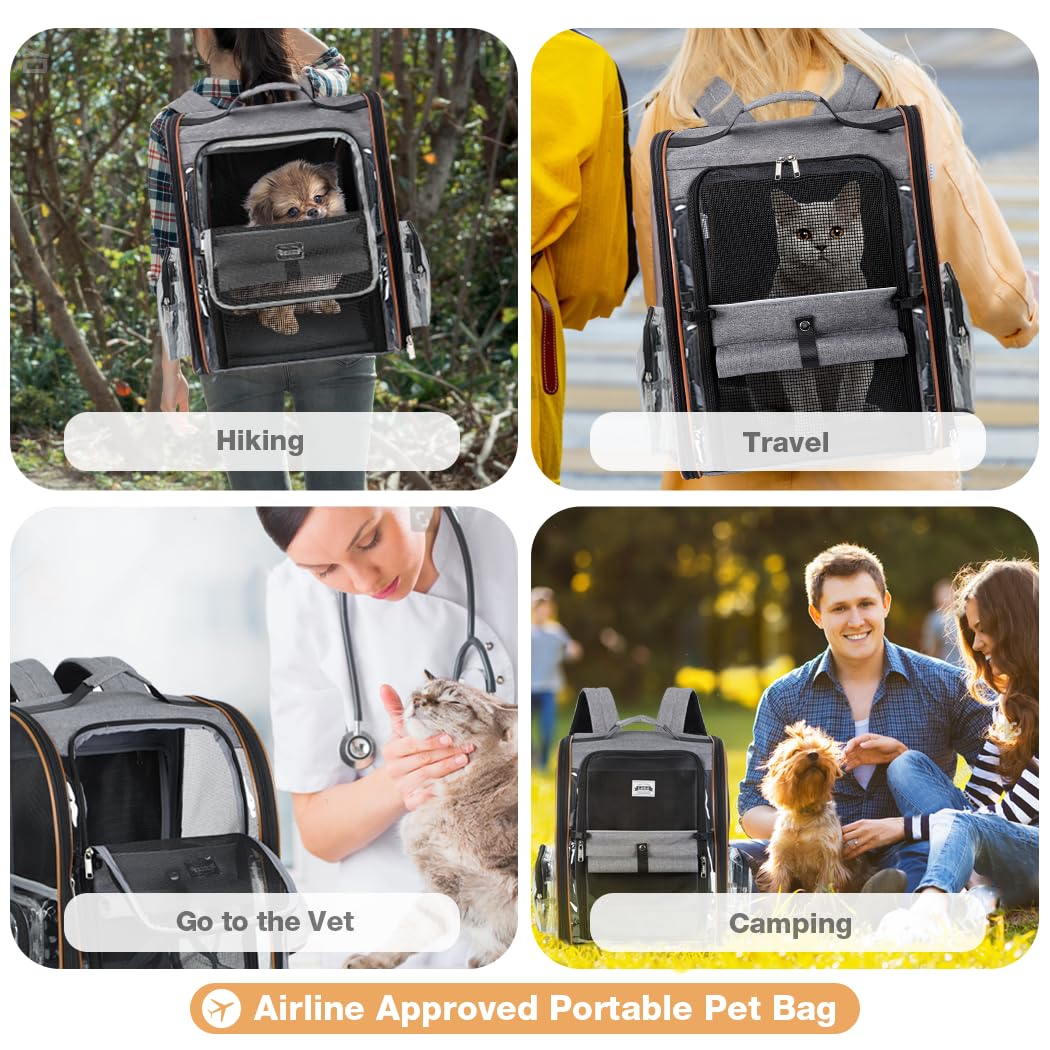 Klarer Haustier-Rucksack Erweiterbarer Katzen-Rucksack Tragetasche Haustier-Rucksack für kleine und mittelgroße Hunde und Katzen, passend für bis zu 8,2 kg