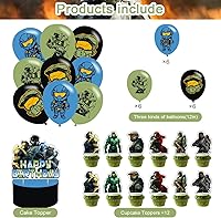 Vista 3 de Decoración de fiesta de cumpleaños, pancarta de cumpleaños con temática de Master Chief, decoración de pastel, globos de látex, calcomanías