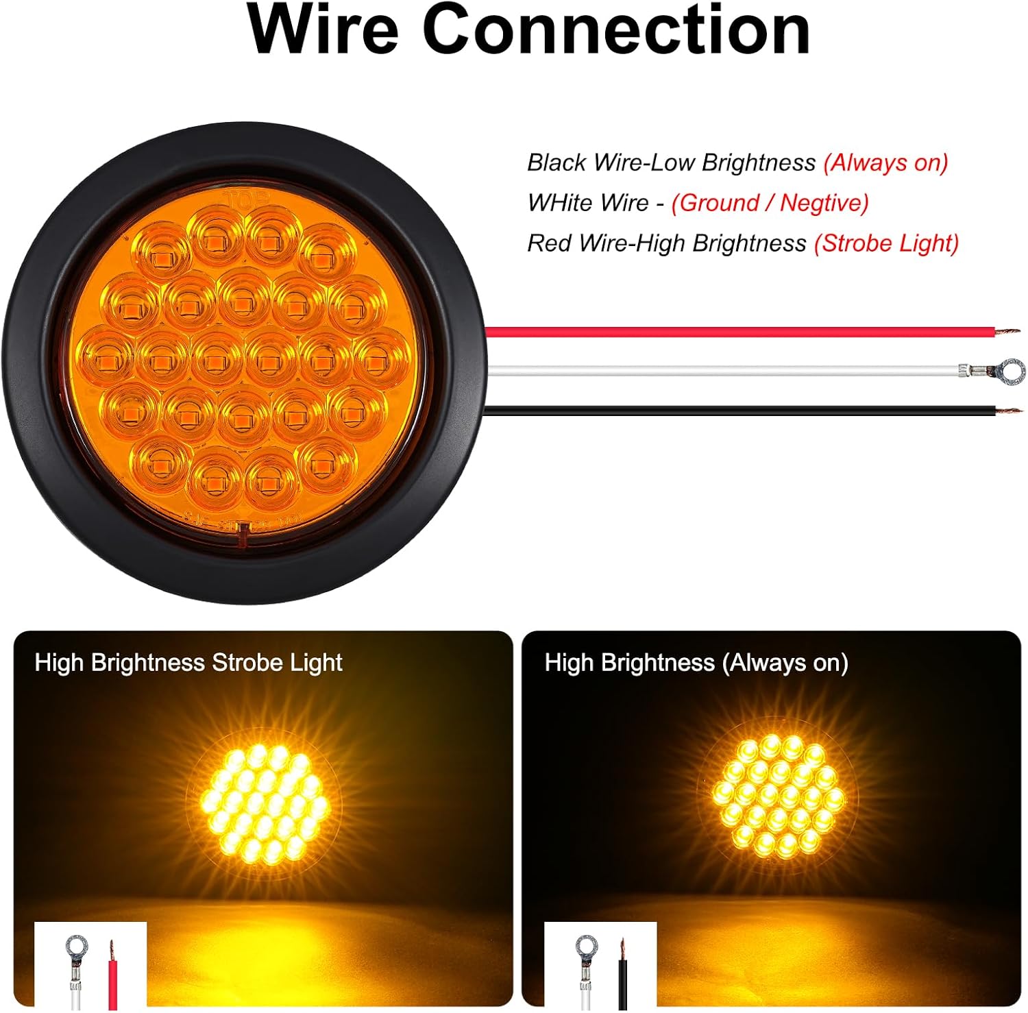 4Pcs 4 Inch LED Round Amber Strobe Lights 24 LED Trailer Tail Lights Amber 4" LED Strobe Light Stop Turn Tail Light Brake Lights for Trailer Truck Waterproof 10-30V