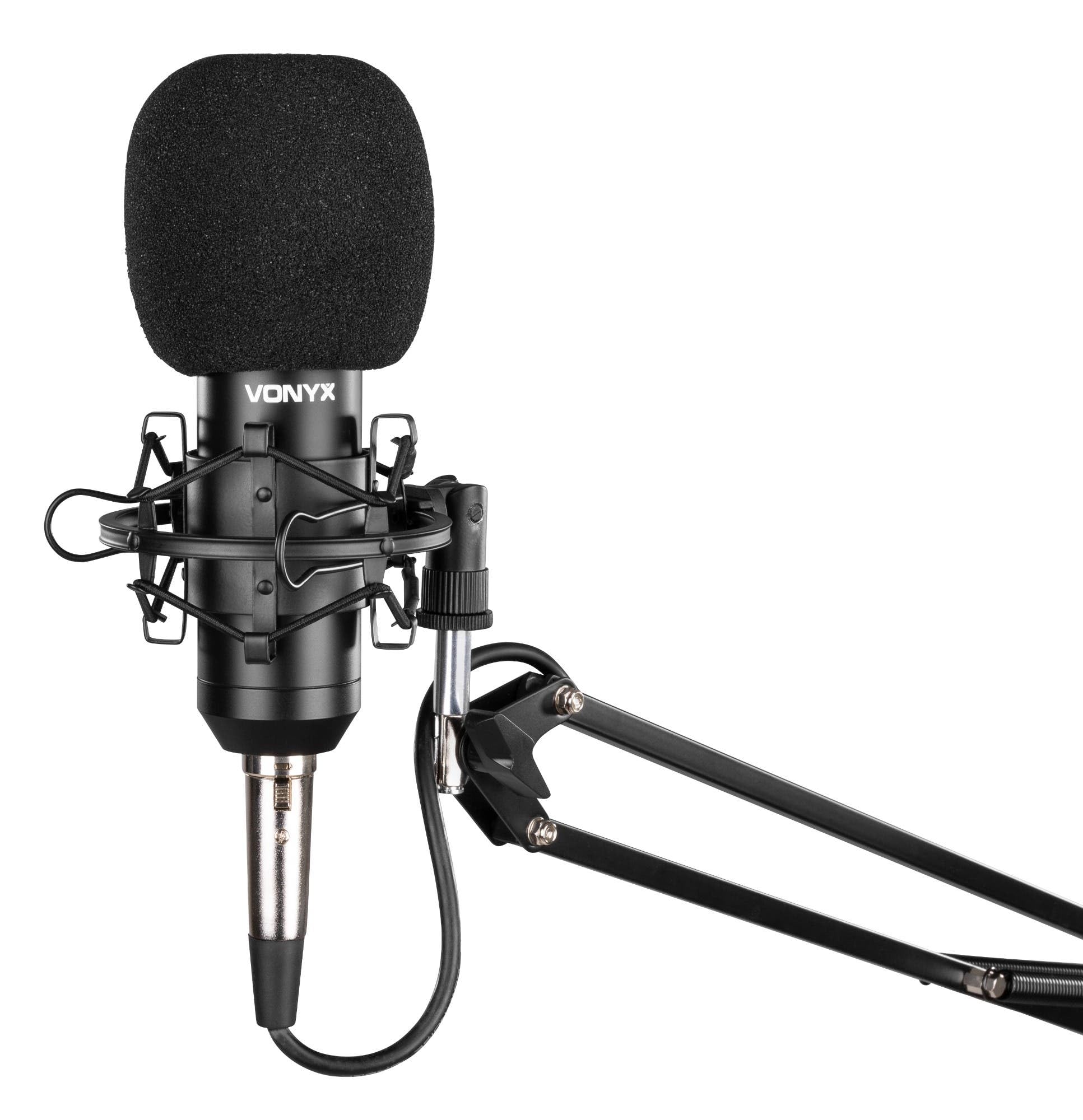 VONYX CMS400 Microphone de Studio Argenté - Ensemble Microphone à Condensateur avec Bras Réglable et Filtre Anti-Pop, Alimentation Fantôme 48 Volts, Connexion Directe à Un Ordinateur (Jack 3,5mm)
