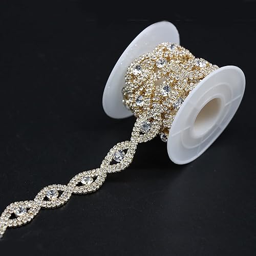 Jerler Aplique de cadena con diamantes de imitación de cristal de 0.079 pulgadas (1 yarda) para manualidades de costura, ideal para bodas, fiestas,