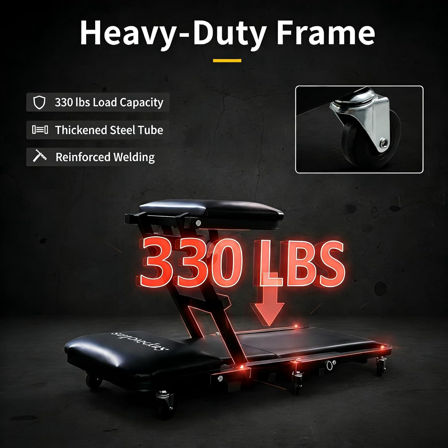 superokay 2-in-1 Folding Creeper Seat, 40-Inch Professional Mechanic Cart with 6 Casters, 330 lbs Capacity Rolling Creeper for Garage & Shop, Foldable Z Creeper Seat with Tool Tray