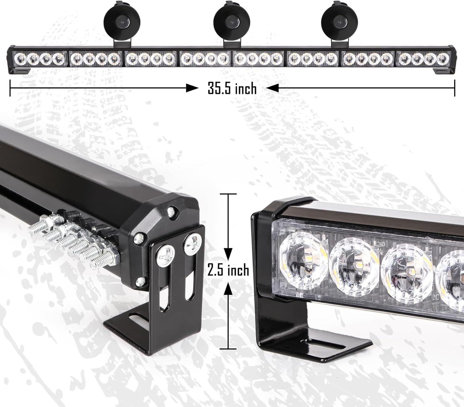 Emergency Light Bar 36 Inch 16 Flash Modes 32 Led Emergency Strobe Lights Traffic Advisor Directional Flashing Safety Light Bar with Led Display Screen Controller(35.5 Inch, Yellow/White)