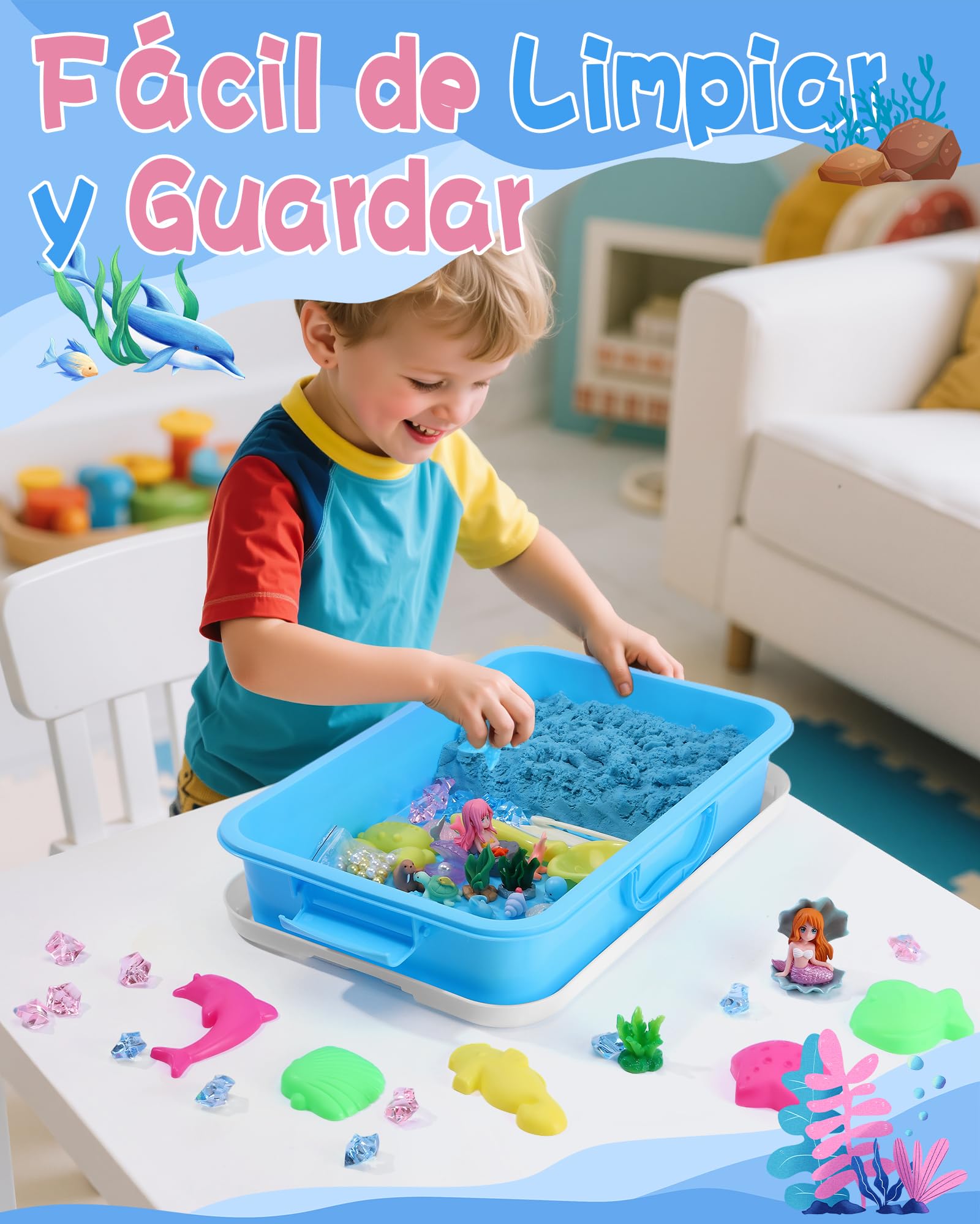 cycletour Arena Magica Set Ocean Series, Arena Mágica Set Incluye 1 kg de Magic Sand Azul, un Arenero y 47 Juguetes de Arena, Arena Magica Niños 3 Años a Partir de