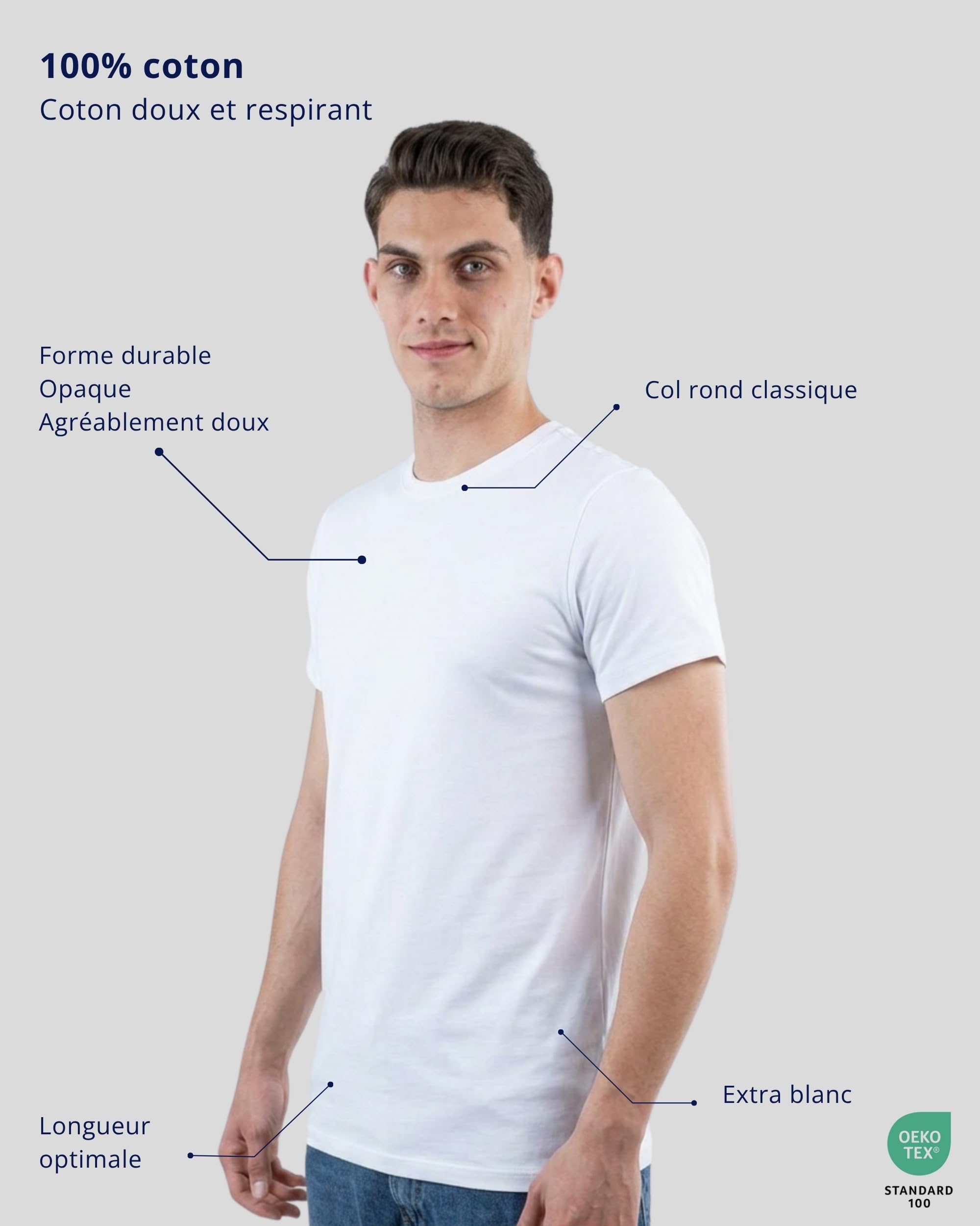 SKIPPER Lot de 3 T-Shirts Homme Col Rond Blanc – 100% Coton, Doux & Confortables – Style Simple pour Tous Les Jours – S–3XL